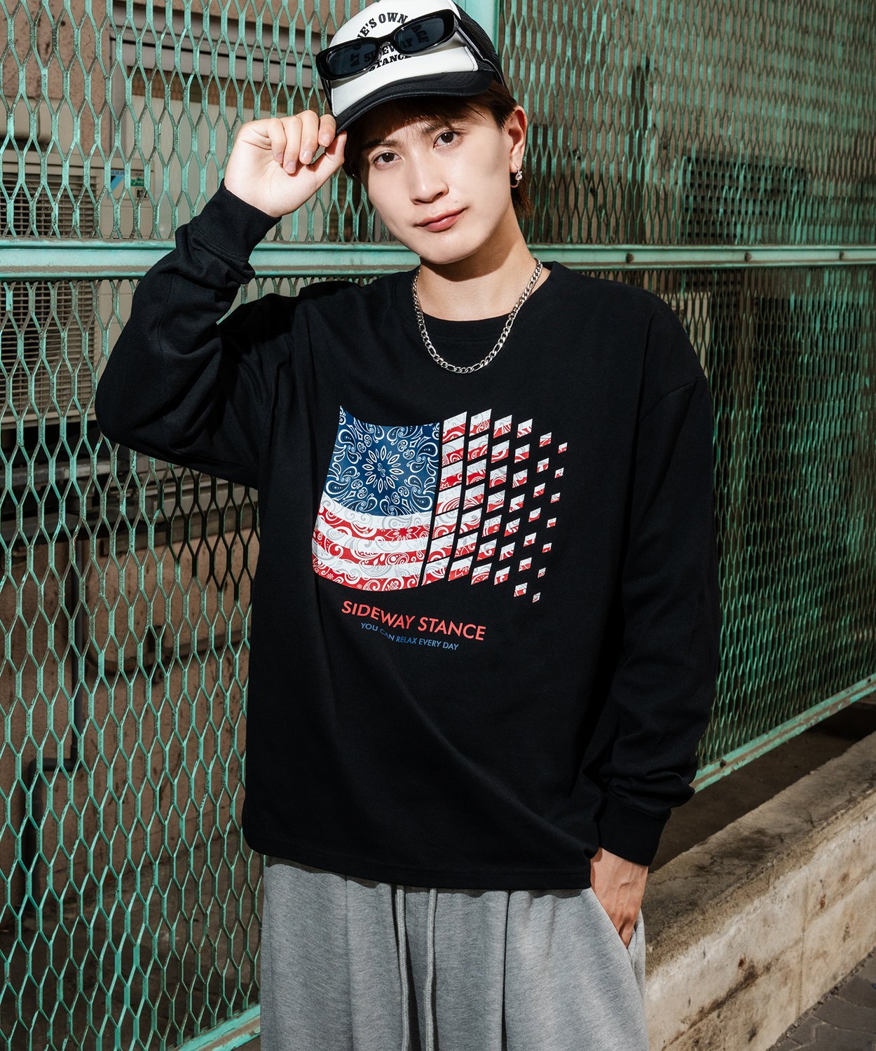 カットソー メンズ SIDEWAY STANCE サイドウェイスタンス ロンT 長袖 Tシャツ バンダナ 星条旗 アメカジ カジュアル Y2K ストリート 90s レトロ 韓国 | improves | 02