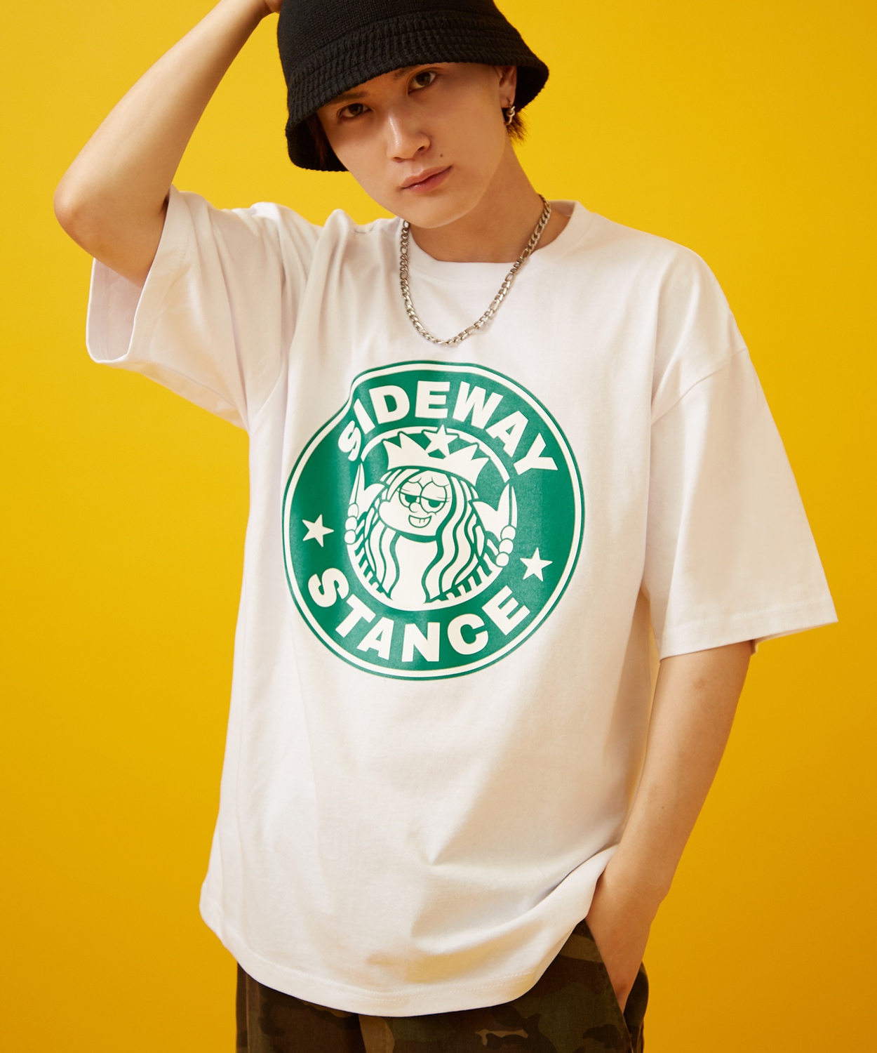 カットソー メンズ SIDEWAY STANCE サイドウェイスタンス 半袖 Tシャツ  サークル ラベル プリント アメカジ カジュアル Y2K ストリート 90s コーヒー 韓国 | improves | 01