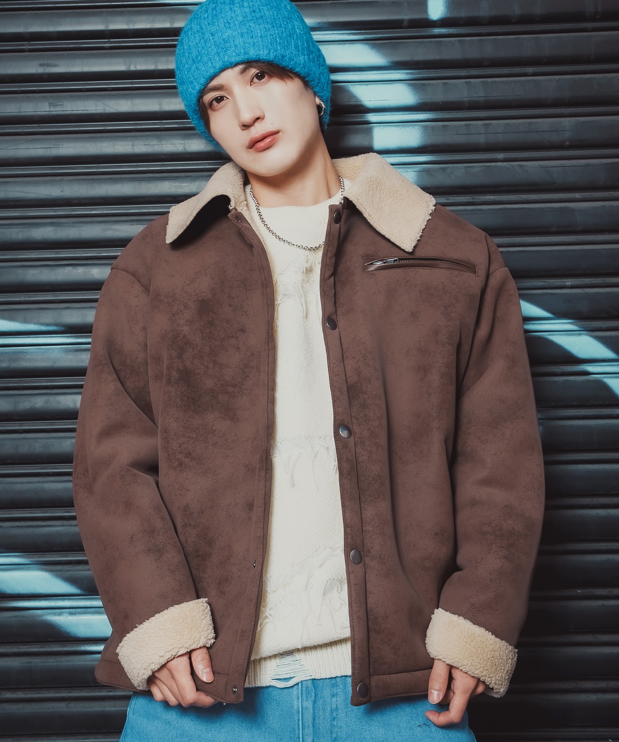 ジャケット メンズ レディース ボア襟 スエードタッチ ワーク ストリート アメカジ 古着MIX ビッグシルエット 韓国 ブラック ブラウン | improves | 02