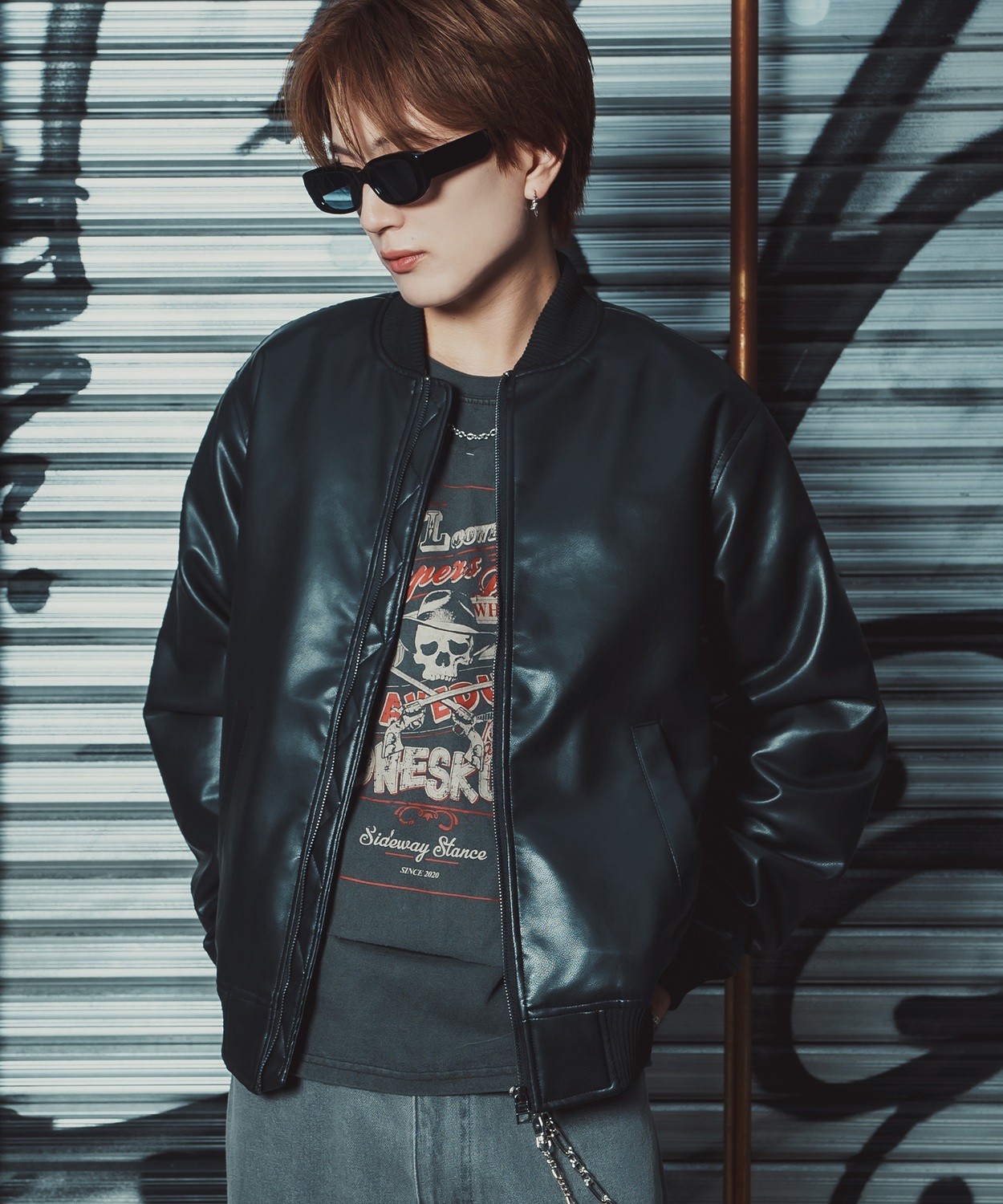 ブルゾン メンズ シンセティックレザー PUレザー 合成皮革 MA-1 ボンバージャケット アメカジ カジュアル ミリタリー 韓国ファッション 大人カジュアル | improves | 01