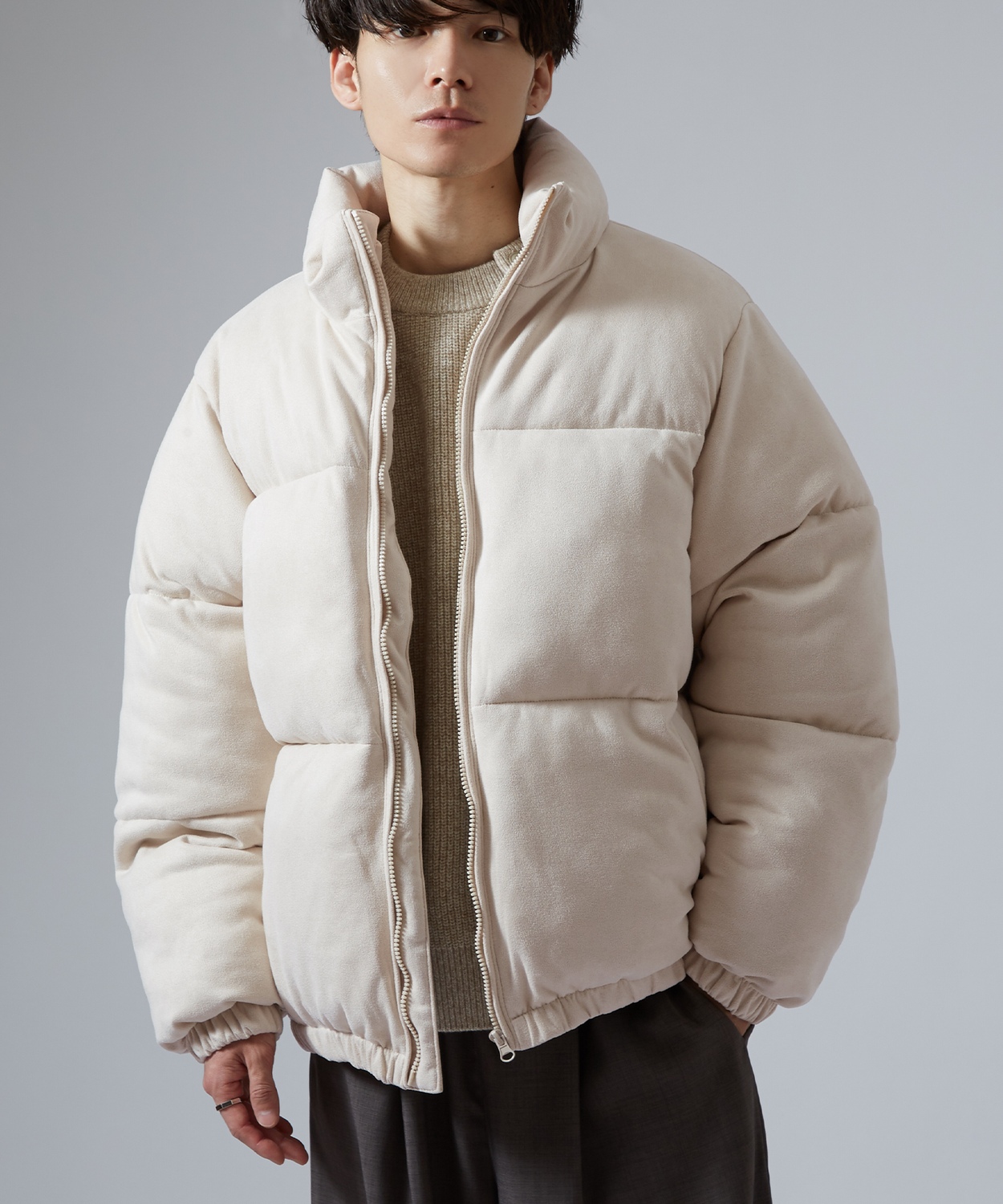 ダウンジャケット メンズ スエードタッチ 中綿 ショートペディン パデッドブルゾン アメカジ カジュアル モード 韓国ファッション 大人カジュアル | improves | 01