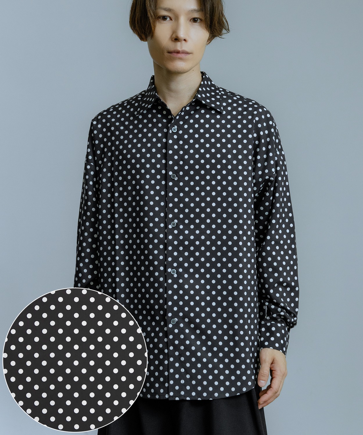 長袖レギュラーシャツ メンズ  ドット イージーケア ビッグサイズ オーバーサイズ 大きめ ゆったり モード きれいめ カジュアル ストリート 韓国ファッション | improves | 01