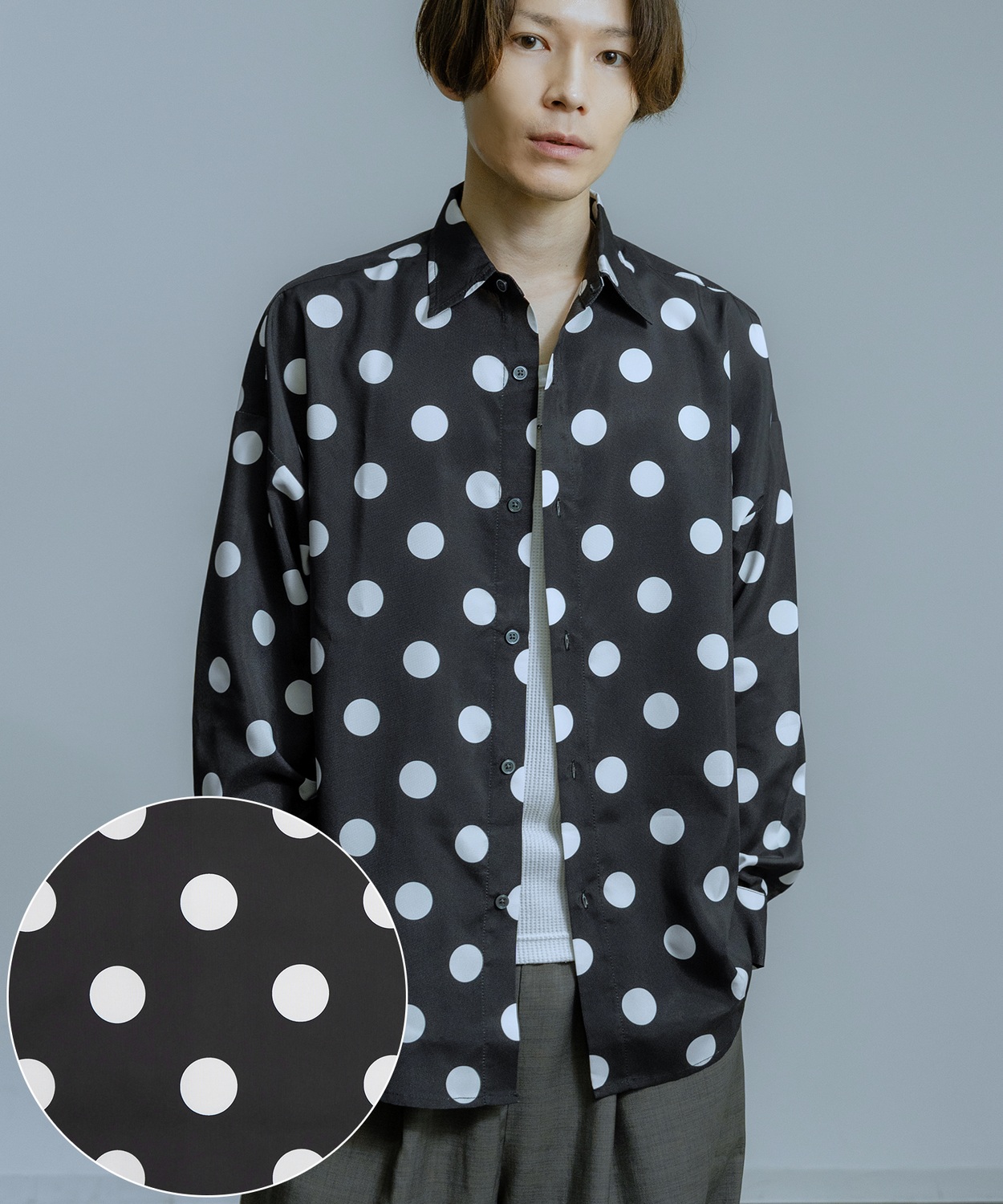 長袖レギュラーシャツ メンズ  ドット イージーケア ビッグサイズ オーバーサイズ 大きめ ゆったり モード きれいめ カジュアル ストリート 韓国ファッション | improves | 02