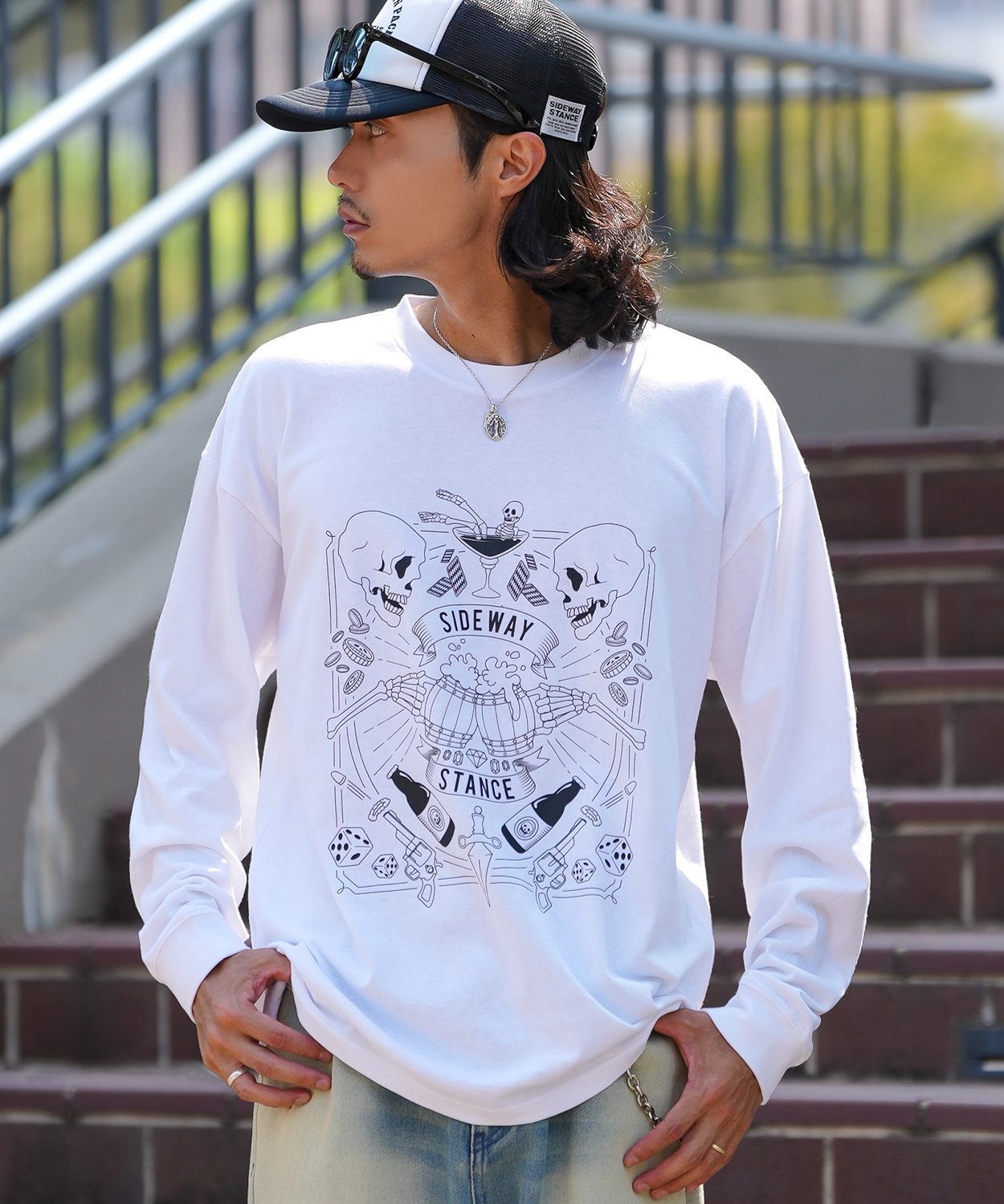 長袖Tシャツ メンズ SIDEWAY STANCE サイドウェイスタンス ロンT カットソー ドランクスカル アメカジ カジュアル Y2K ストリート 90s  韓国ファッション | improves | 01