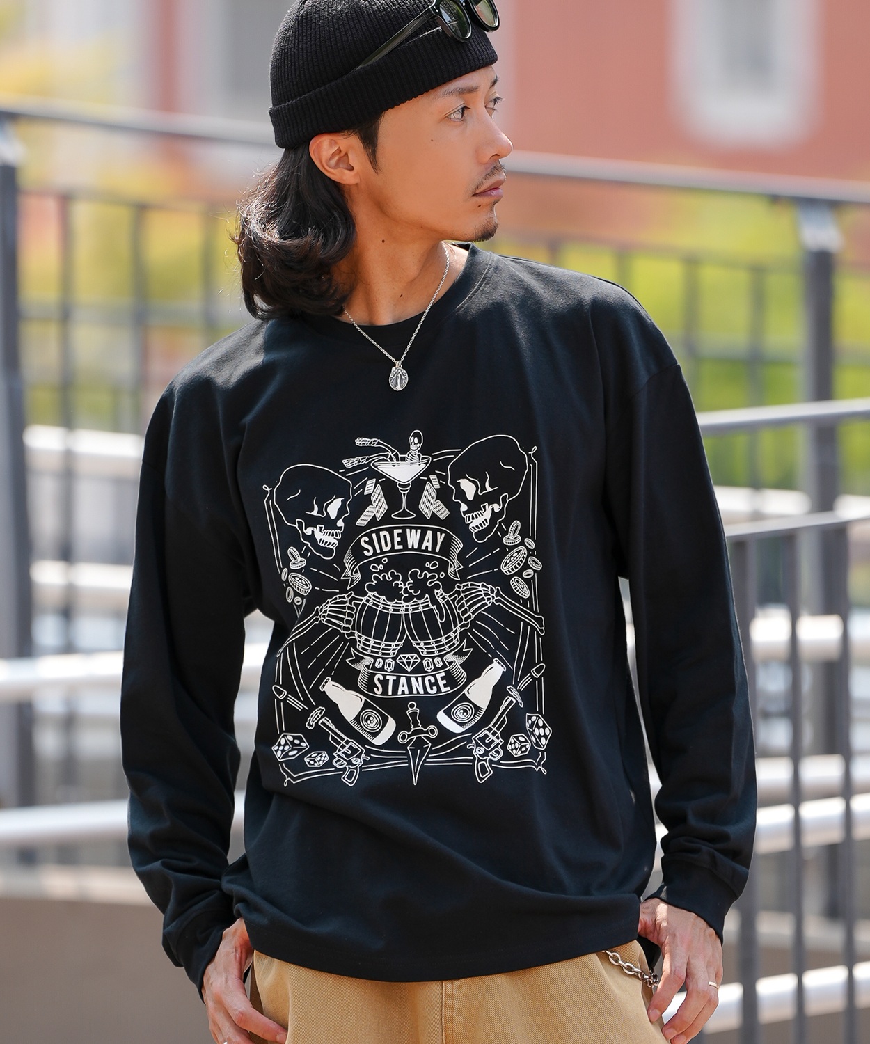 長袖Tシャツ メンズ SIDEWAY STANCE サイドウェイスタンス ロンT カットソー ドランクスカル アメカジ カジュアル Y2K ストリート 90s  韓国ファッション | improves | 02