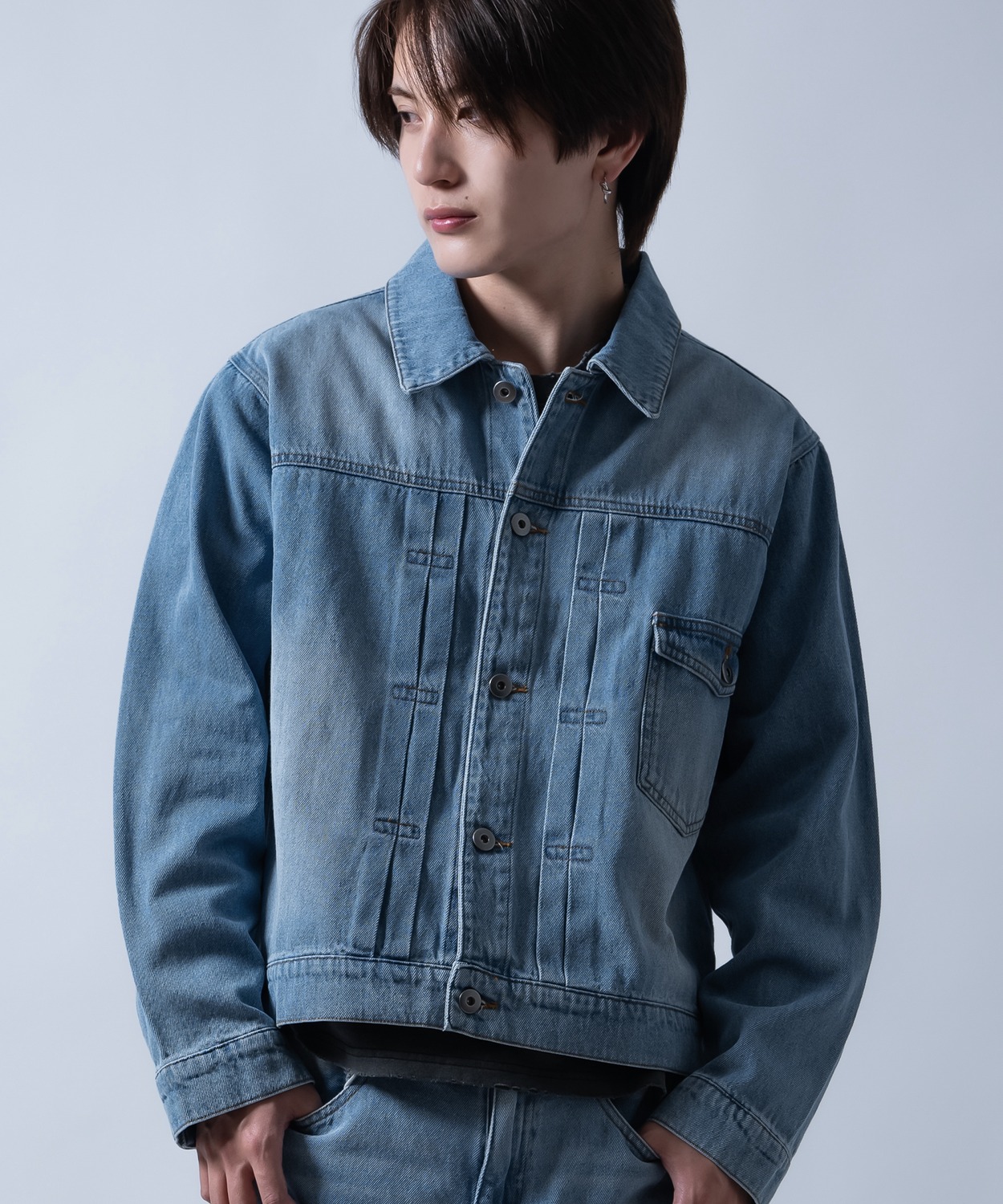 デニムジャケット メンズ ショート丈 1stタイプ ジージャン Gジャン ライトデニム アウター 羽織り カジュアル アメカジ モード ストリート 韓国ファッション | improves | 02