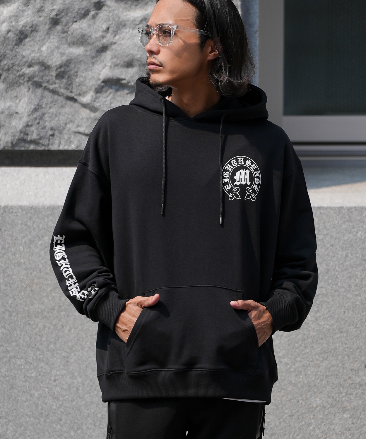 パーカー メンズ SIDEWAY STANCE サイドウェイスタンス サークルロゴ アームロゴ 裏毛 スウェット フーディー カジュアル Y2K ストリート 90s古着MIX 韓国 | improves | 01