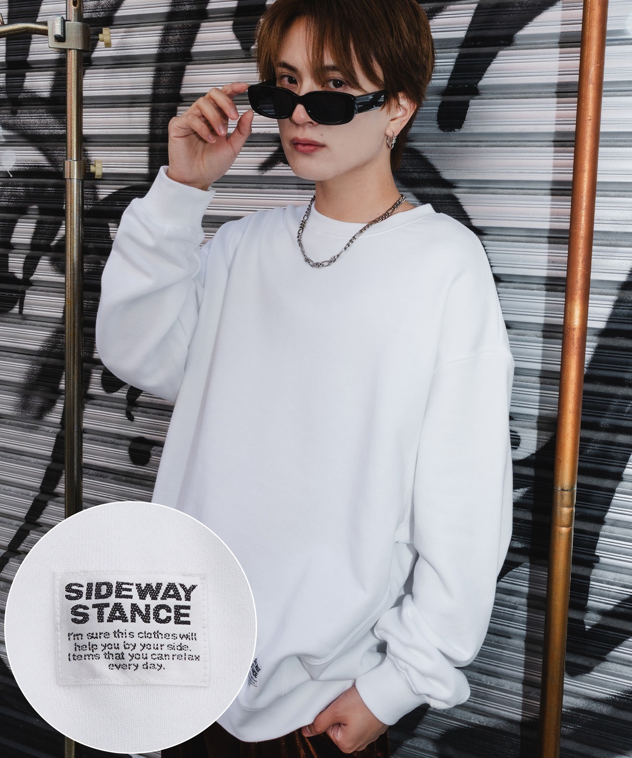 スウェット トレーナー メンズ レディース 無地 オーバーサイズ 裏毛 SIDEWAY STANCE サイドウェイスタンス ピスネーム ルーズ ストリート カジュアル 韓国 | improves | 01