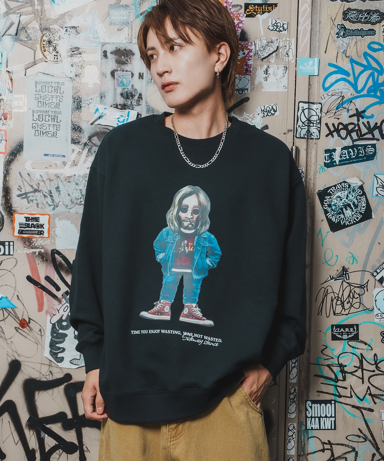 トレーナー メンズ SIDEWAY STANCE サイドウェイスタンス 裏毛 スウェットトレーナー アーティストプリント アメカジ ストリート カジュアル 韓国 古着 | improves | 01