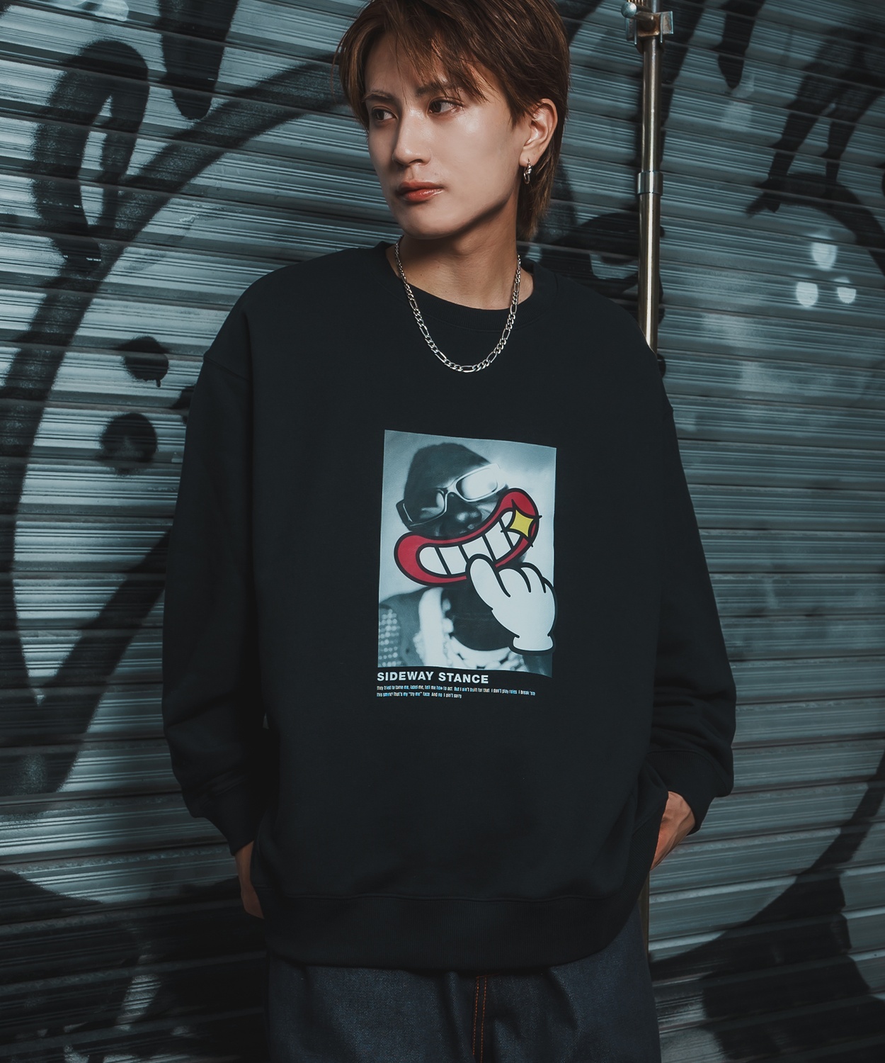 トレーナー メンズ SIDEWAY STANCE サイドウェイスタンス 裏毛 スウェットトレーナー POPフォトプリント アメカジ ストリート カジュアル 韓国 古着 | improves | 01