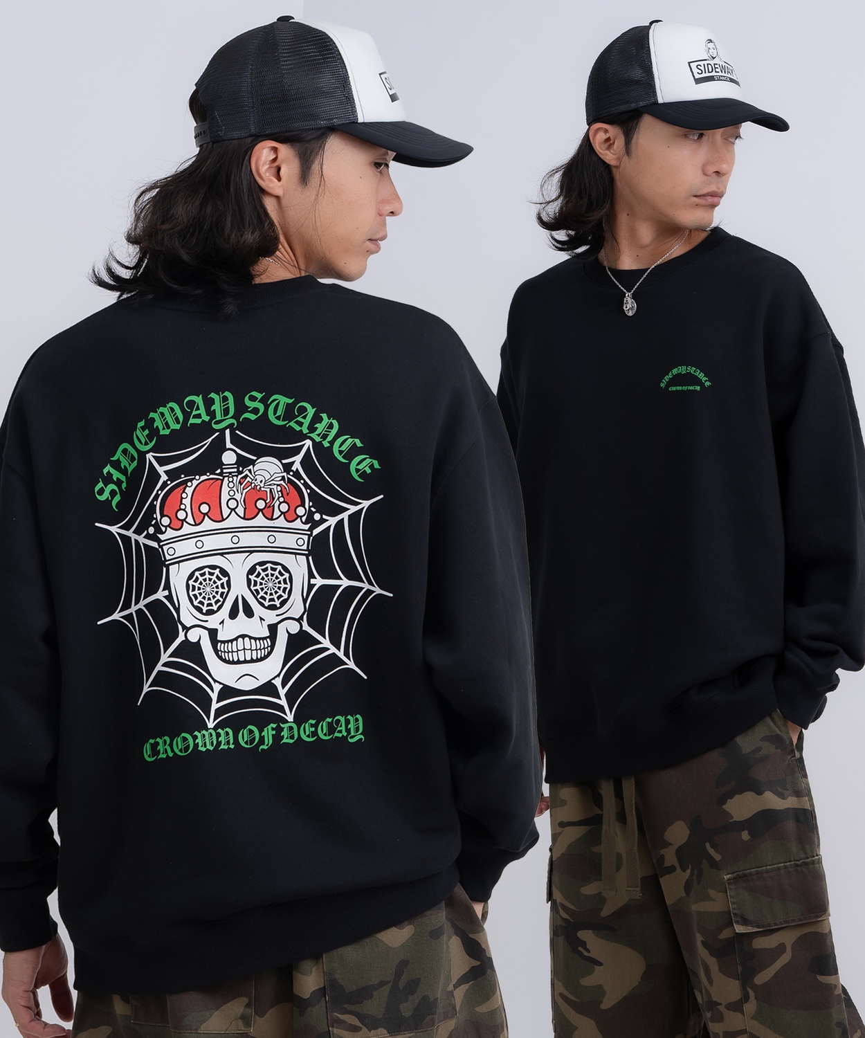 トレーナー メンズ SIDEWAY STANCE サイドウェイスタンス 裏毛 スウェットトレーナー スパイダースカル アメカジ ストリート カジュアル 韓国 古着 | improves | 01