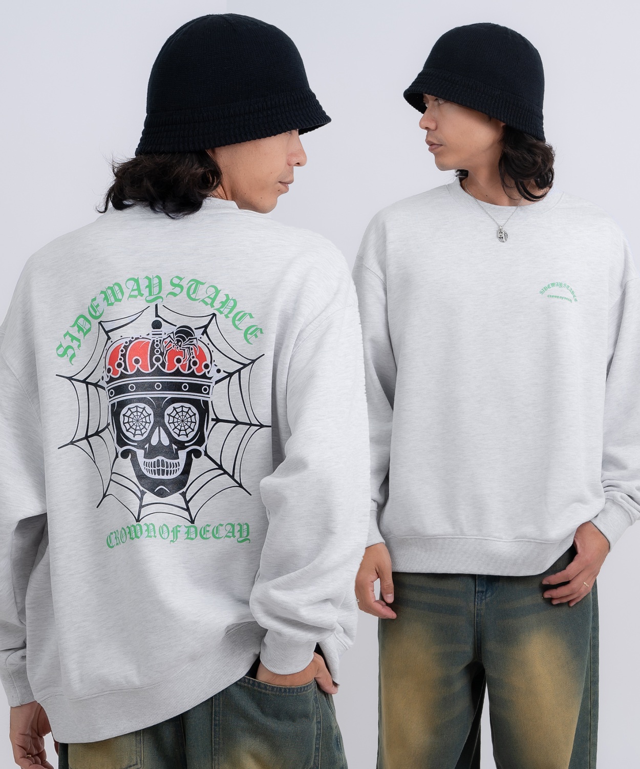 トレーナー メンズ SIDEWAY STANCE サイドウェイスタンス 裏毛 スウェットトレーナー スパイダースカル アメカジ ストリート カジュアル 韓国 古着 | improves | 02