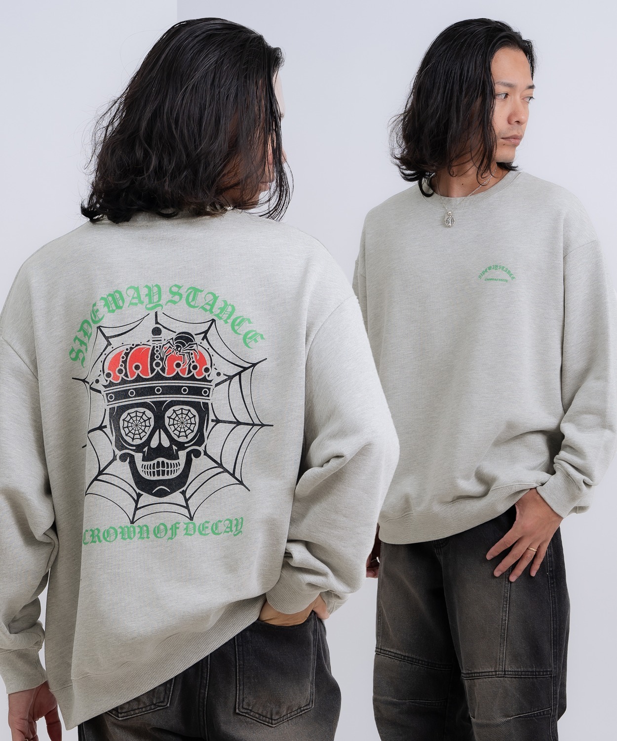 トレーナー メンズ SIDEWAY STANCE サイドウェイスタンス 裏毛 スウェットトレーナー スパイダースカル アメカジ ストリート カジュアル 韓国 古着 | improves | 03