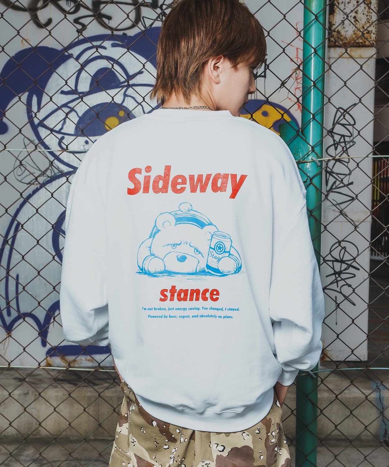 トレーナー メンズ SIDEWAY STANCE サイドウェイスタンス 裏毛 スウェットトレーナー ダウナーベアプリント アメカジ ストリート カジュアル 韓国 古着 | improves | 01