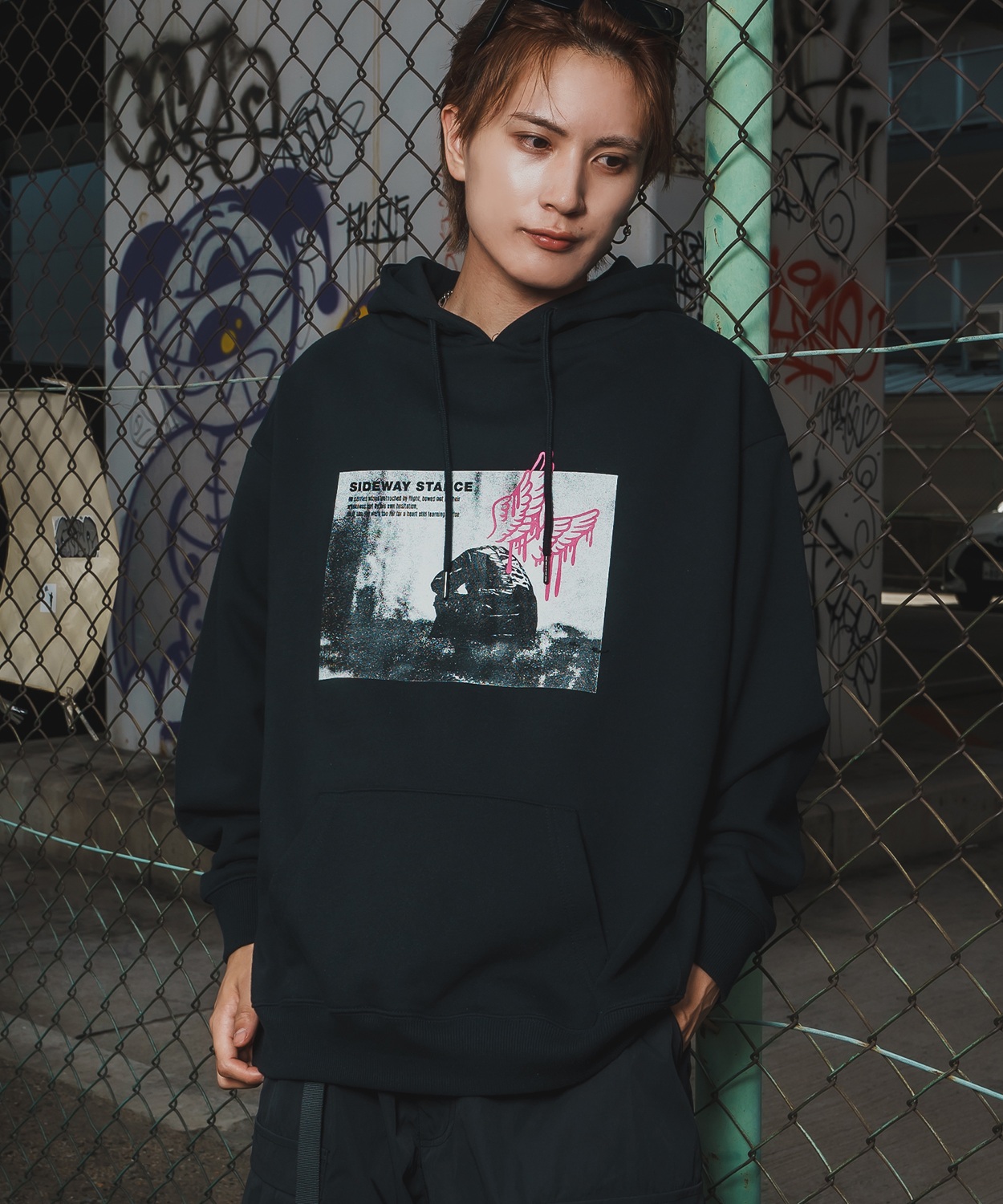 パーカー メンズ SIDEWAY STANCE サイドウェイスタンス フォトプリント 裏毛 スウェット フーディー カジュアル Y2K ストリート 90s古着MIX 韓国 | improves | 01