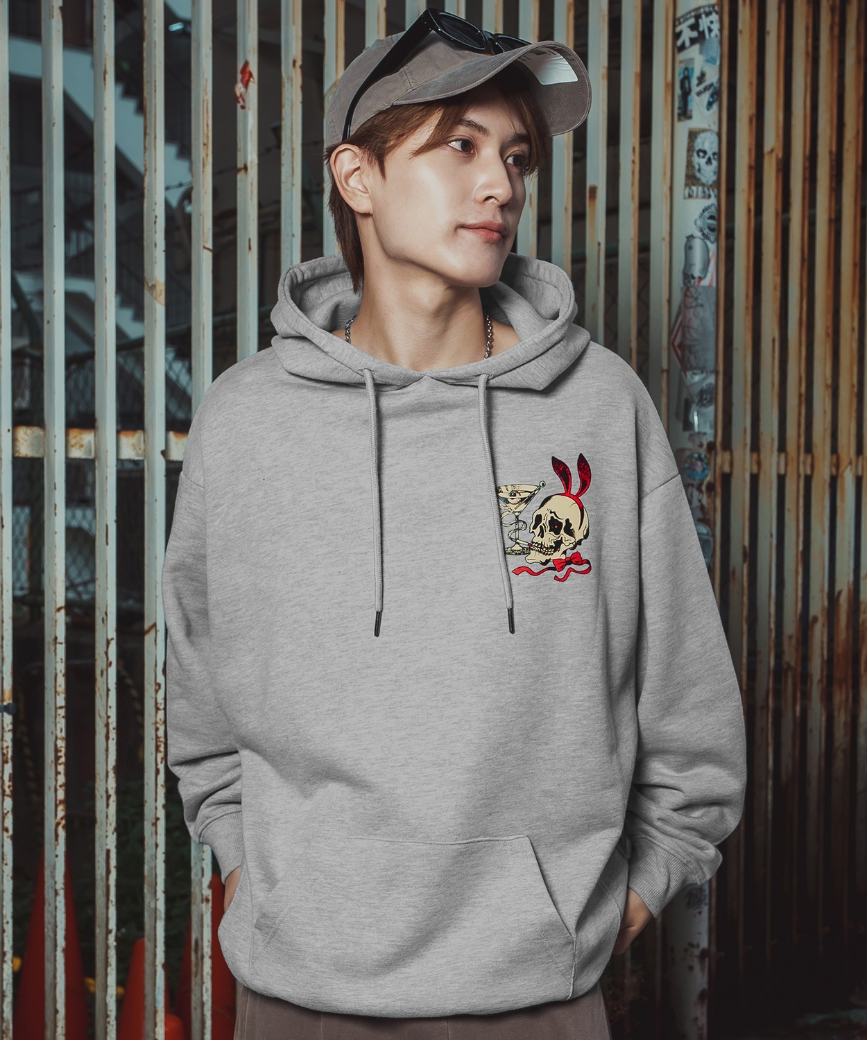 パーカー メンズ レディース バニースカル プルオーバーパーカー スウェット 裏毛 プリント ビッグシルエット オーバーサイズ ストリート 韓国ファッション | improves | 03