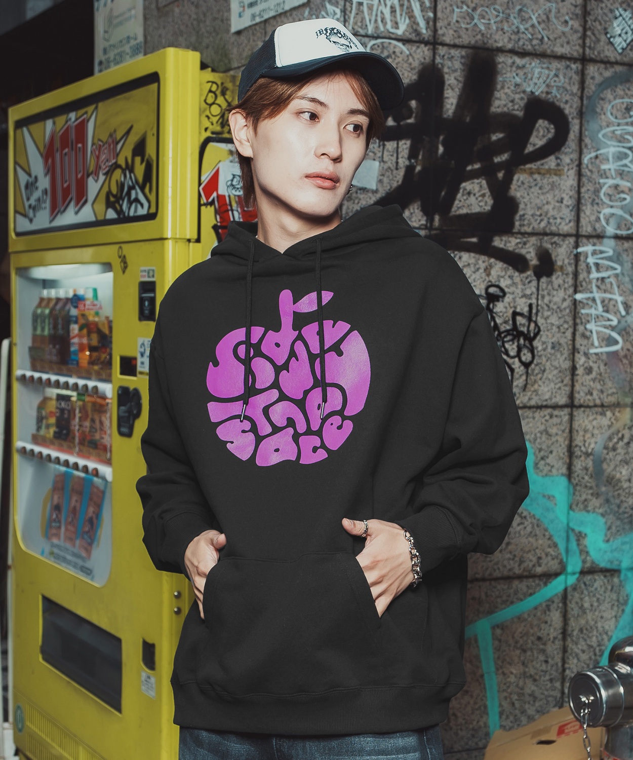 パーカー メンズ レディース メンズ レディース ビッグシルエット タイポアップル 裏毛 リンゴロゴ ビッグシルエット ストリート系 オーバーサイズ 古着MIX 韓国 | improves | 02