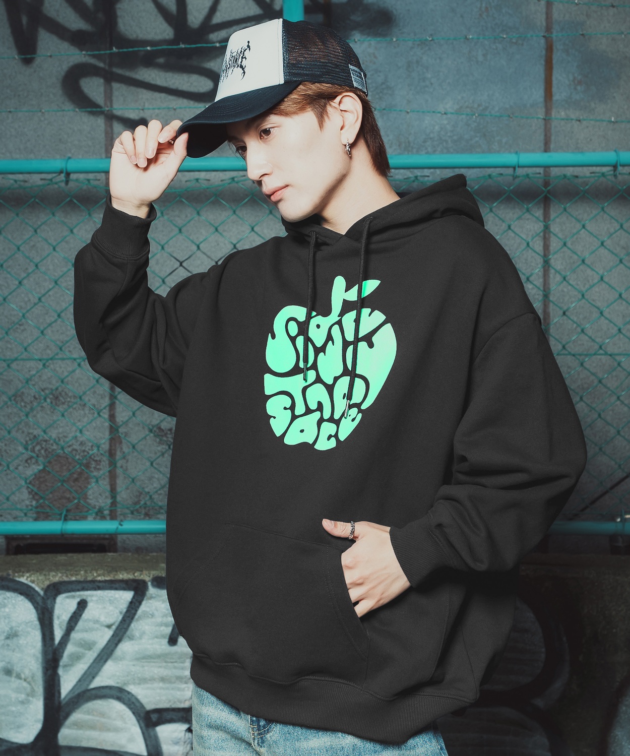 パーカー メンズ レディース メンズ レディース ビッグシルエット タイポアップル 裏毛 リンゴロゴ ビッグシルエット ストリート系 オーバーサイズ 古着MIX 韓国 | improves | 01