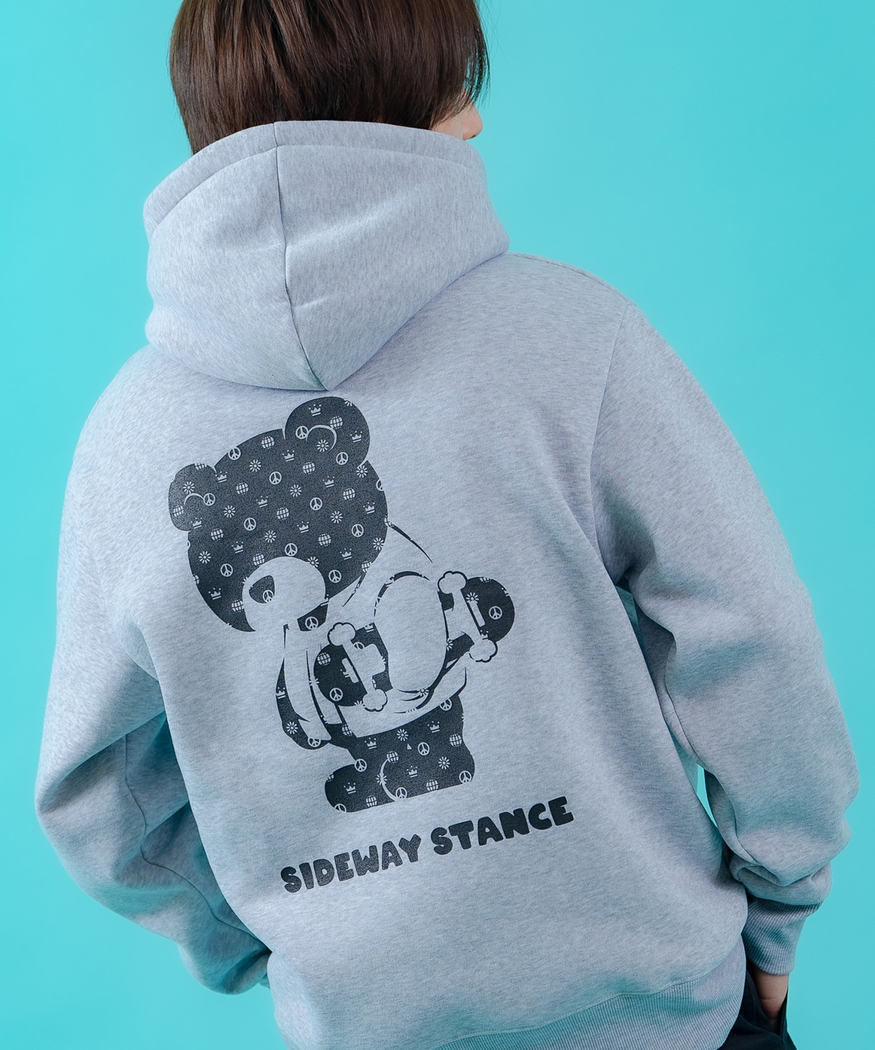 プルオーバーパーカー メンズ レディース 裏起毛 モノグラム ダウナーベア SIDEWAY STANCE スケーター ストリート ビッグシルエット プリント フーディー | improves | 02