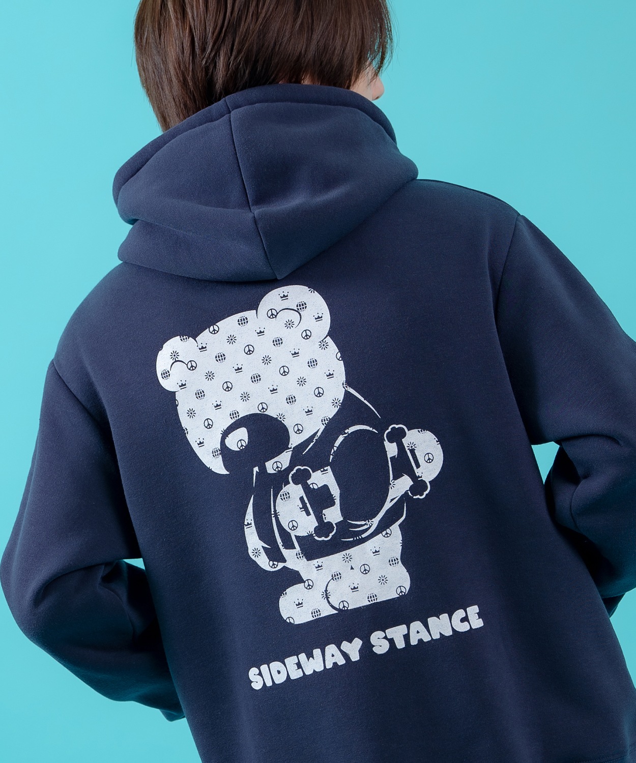プルオーバーパーカー メンズ レディース 裏起毛 モノグラム ダウナーベア SIDEWAY STANCE スケーター ストリート ビッグシルエット プリント フーディー | improves | 03