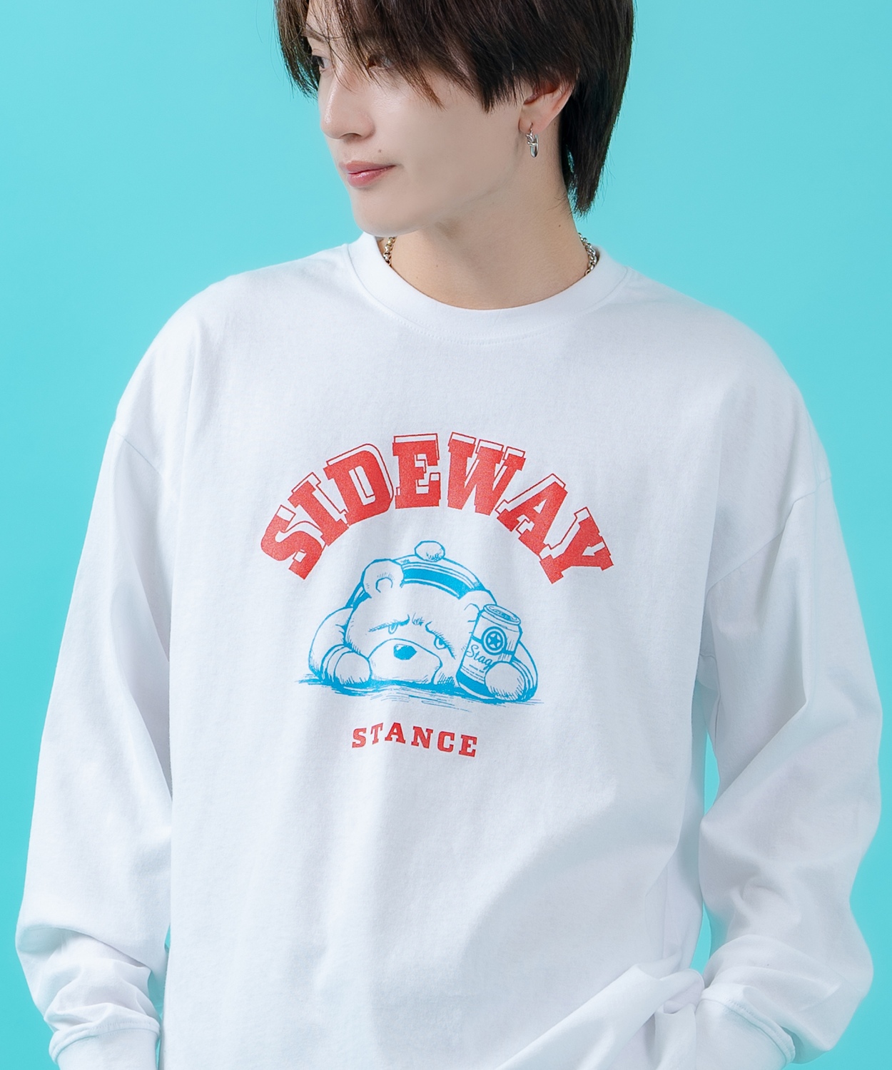 長袖Tシャツ ロンT メンズ レディース サイドウェイスタンス ビッグシルエット オーバーサイズ ストリート ダウナーベア カレッジロゴ アメカジ | improves | 01