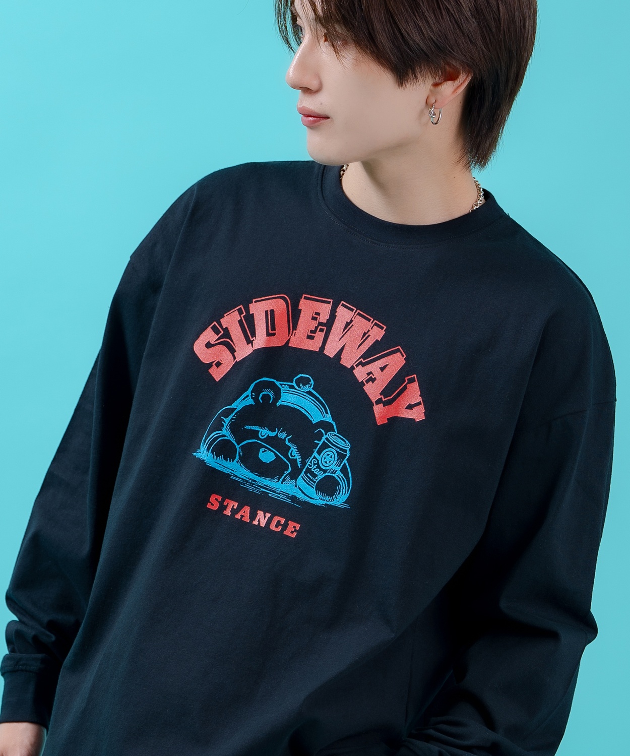 長袖Tシャツ ロンT メンズ レディース サイドウェイスタンス ビッグシルエット オーバーサイズ ストリート ダウナーベア カレッジロゴ アメカジ | improves | 02