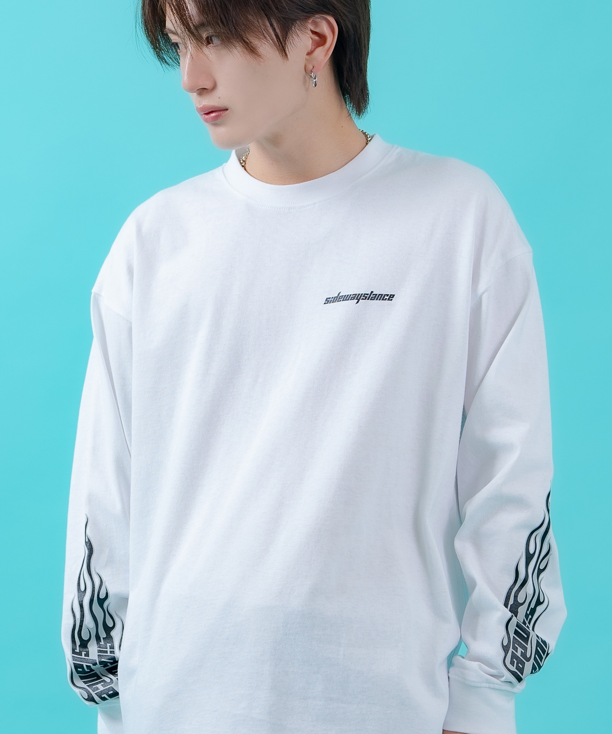 長袖Tシャツ メンズ ロンT フィーチャーアームロゴ長袖Tシャツ 炎 ファイヤーパターン 袖ロゴ SIDEWAY STANCE オーバーサイズ ストリート | improves | 01