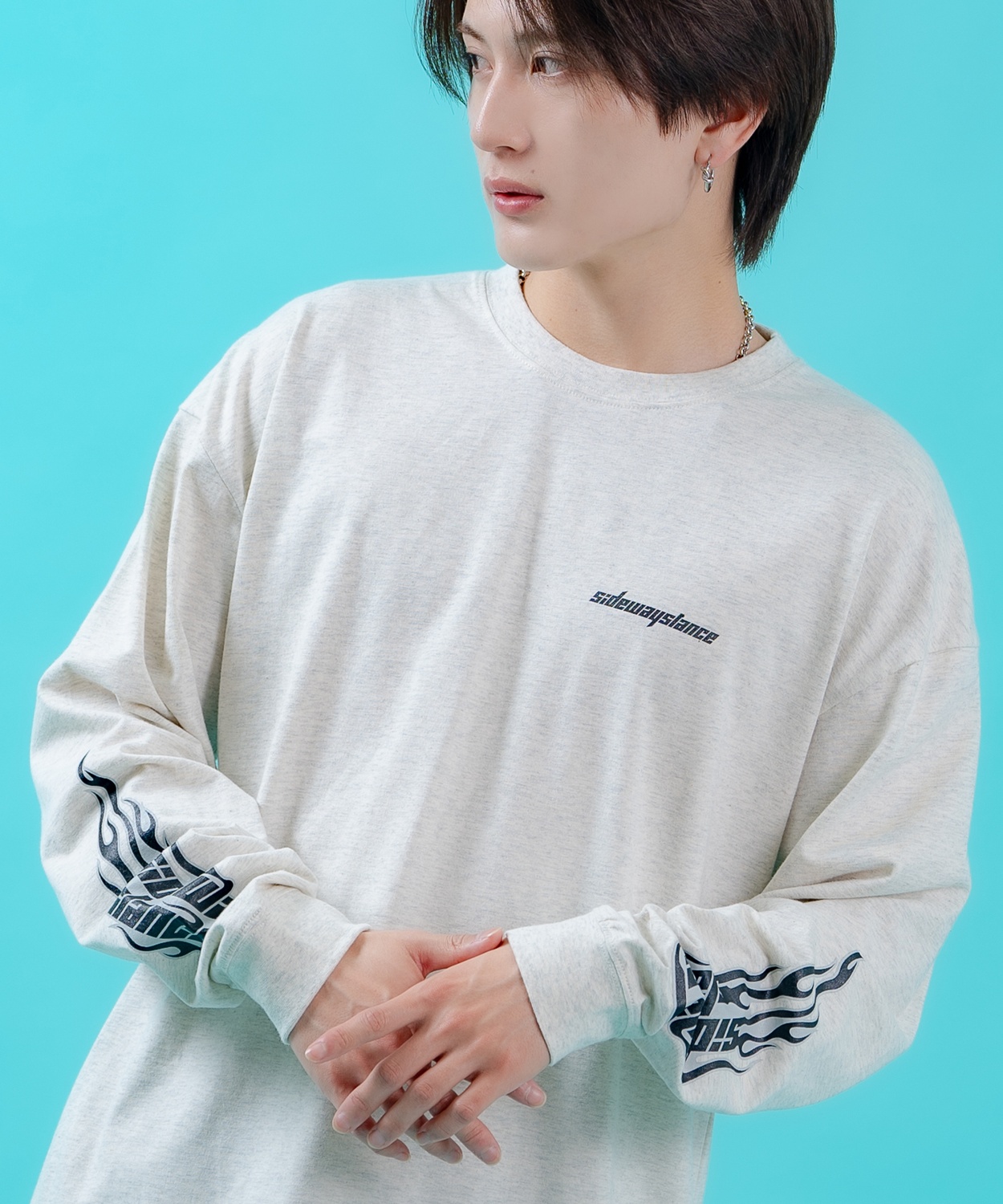 長袖Tシャツ メンズ ロンT フィーチャーアームロゴ長袖Tシャツ 炎 ファイヤーパターン 袖ロゴ SIDEWAY STANCE オーバーサイズ ストリート | improves | 03