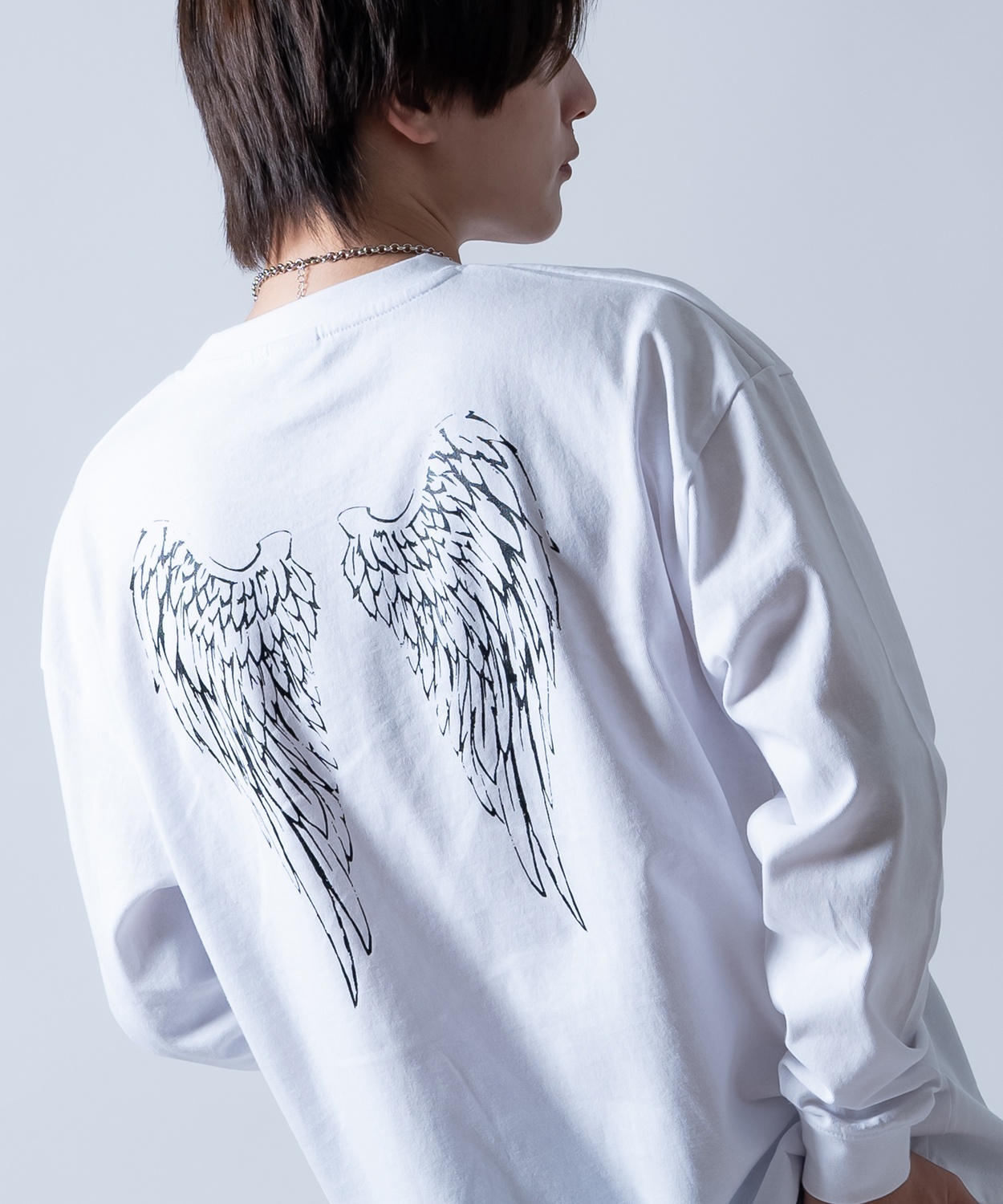 長袖Tシャツ ウイング長袖Tシャツ メンズ レディース ロンT バックプリント 天使 羽 サイドウェイスタンス ストリート オーバーサイズ ビッグT | improves | 01