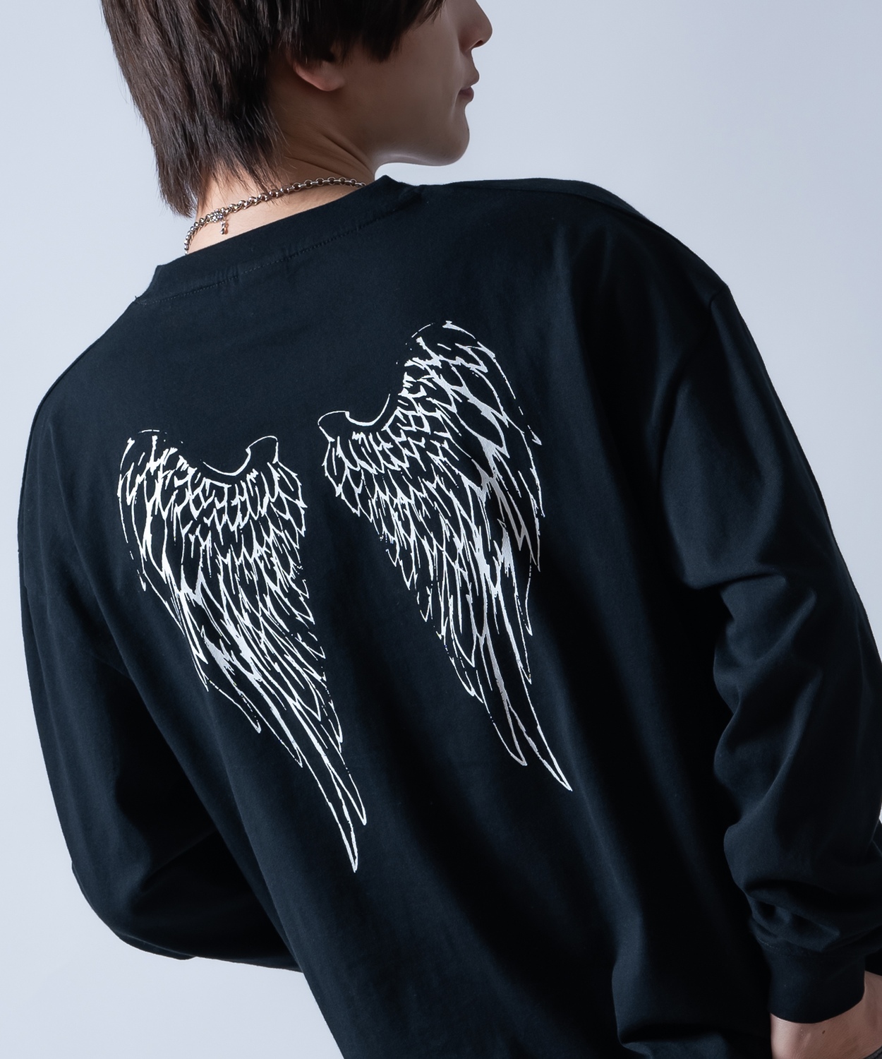長袖Tシャツ ウイング長袖Tシャツ メンズ レディース ロンT バックプリント 天使 羽 サイドウェイスタンス ストリート オーバーサイズ ビッグT | improves | 02