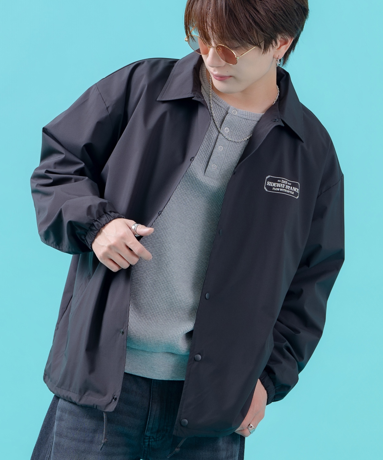 コーチジャケット メンズ SIDEWAY STANCE サイドウェイスタンス ナイロン  アメカジ スケーター ストリート 古着MIX 韓国ファッション ブラック ネイビー | improves | 01