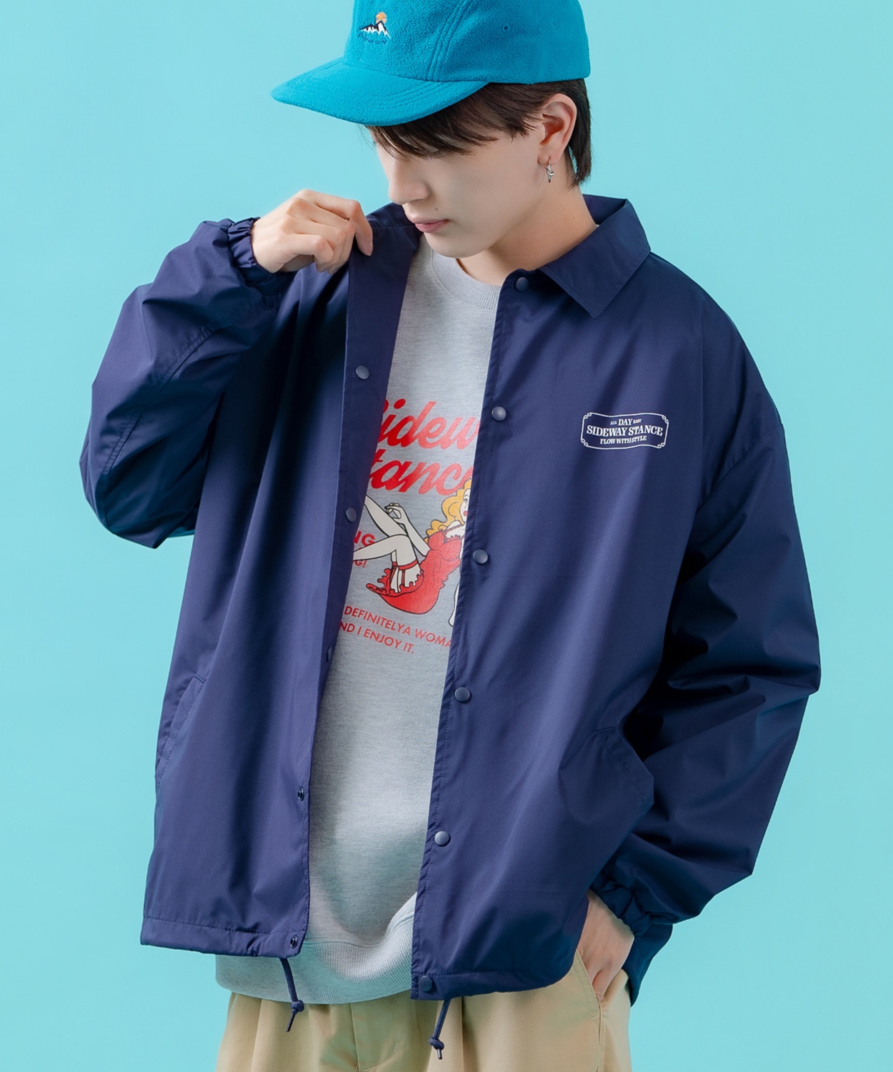 コーチジャケット メンズ SIDEWAY STANCE サイドウェイスタンス ナイロン  アメカジ スケーター ストリート 古着MIX 韓国ファッション ブラック ネイビー | improves | 02