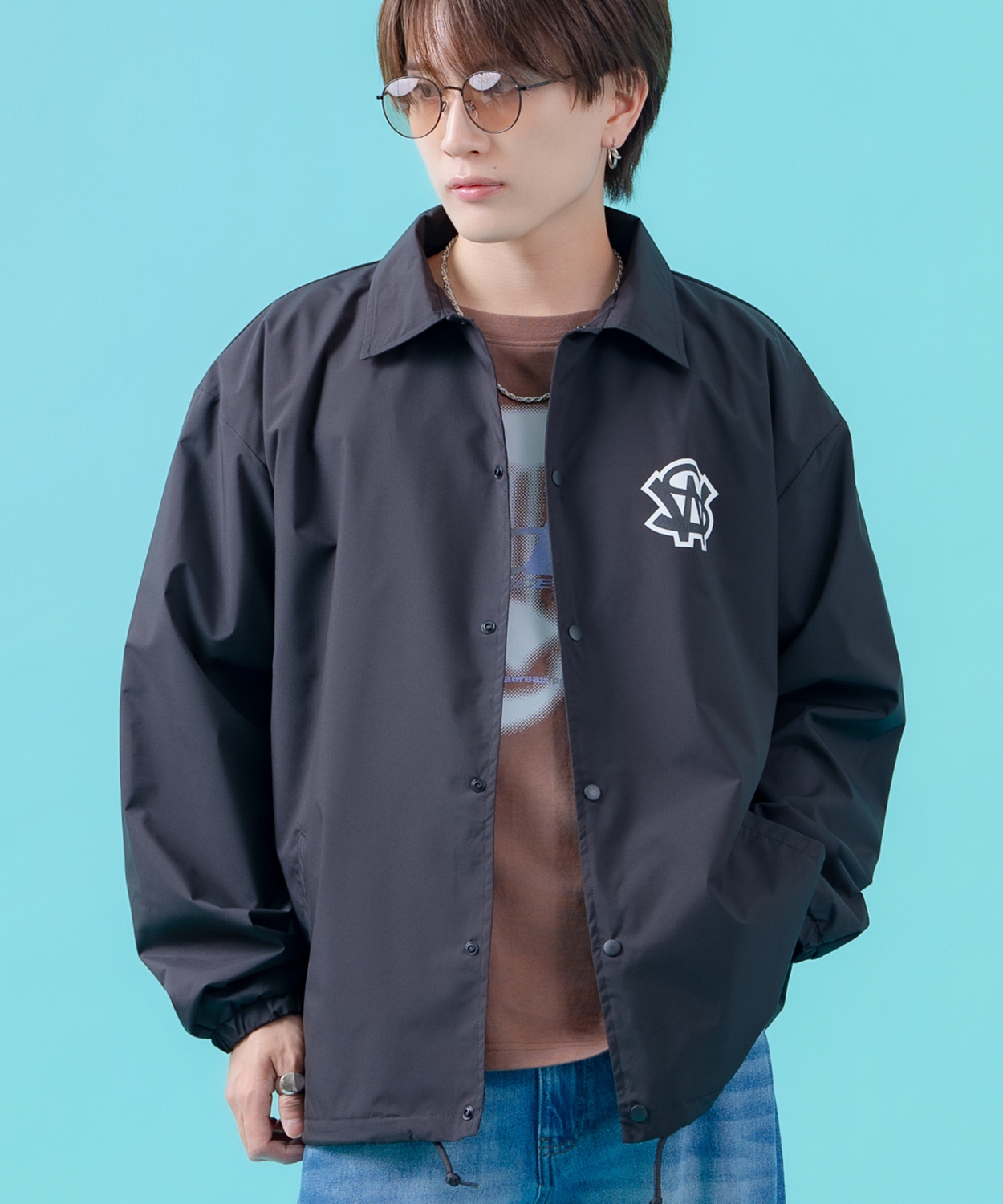 コーチジャケット メンズ SIDEWAY STANCE サイドウェイスタンス ナイロン  アメカジ スケーター ストリート 古着MIX 韓国ファッション ブラック ライトグレー | improves | 01