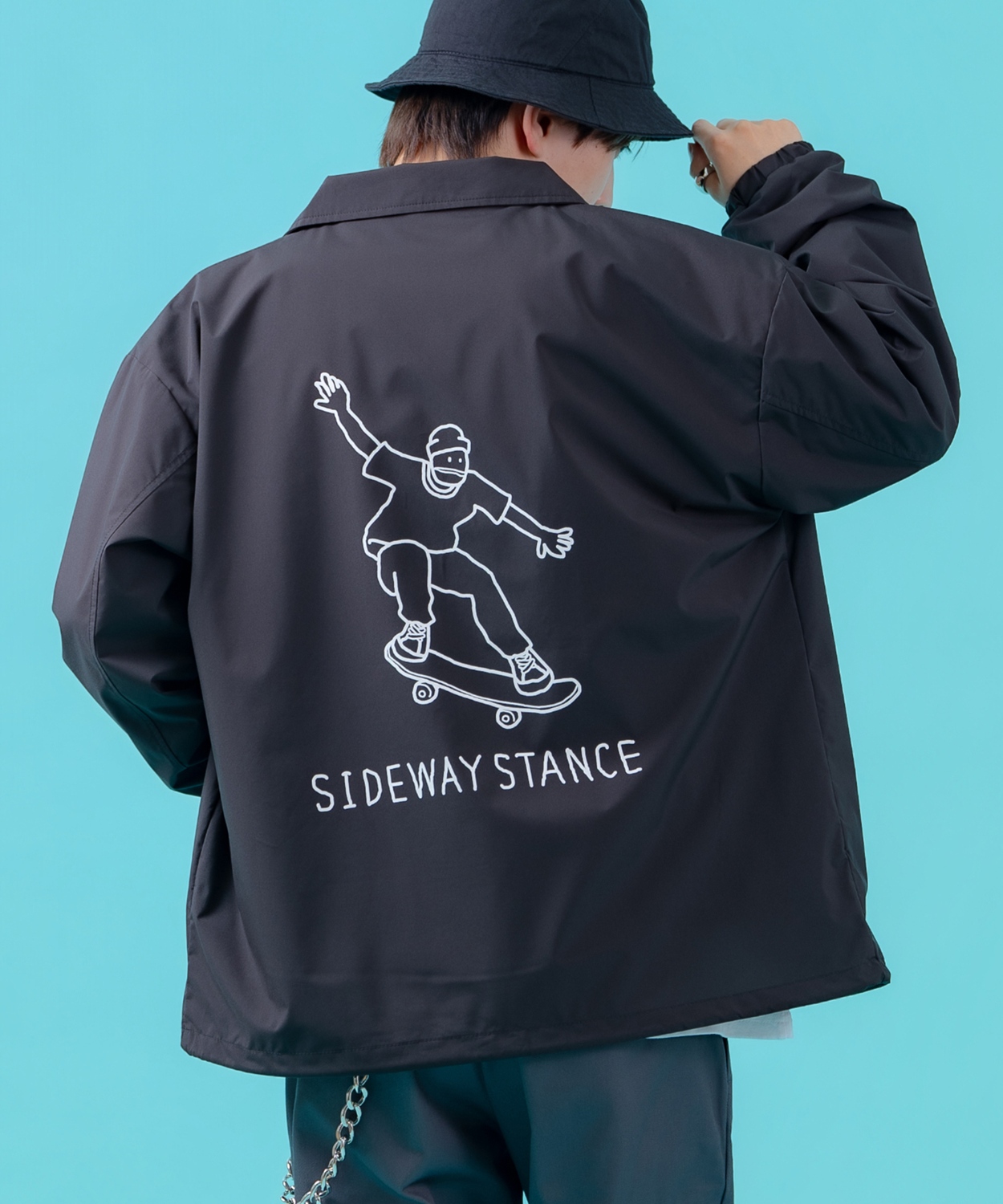 コーチジャケット メンズ SIDEWAY STANCE サイドウェイスタンス ナイロン  アメカジ スケーター ストリート 古着MIX 韓国ファッション ブラック ライトグレー | improves | 01