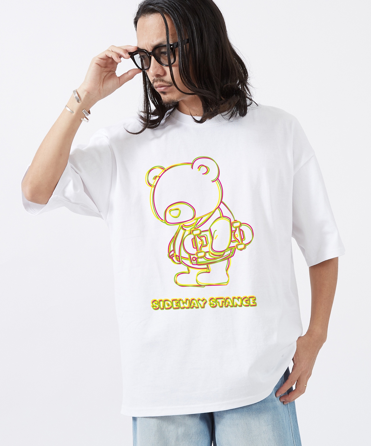 半袖Tシャツ メンズ SIDEWAY STANCE サイドウェイスタンス オリジナルプリント ネオンダウナーベアー 半袖Tシャツ カットソー カジュアル アメカジ ストリート | improves | 01