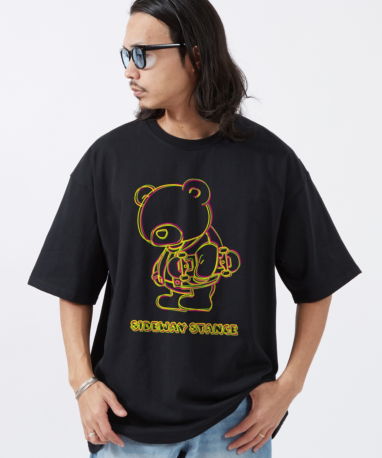 半袖Tシャツ メンズ SIDEWAY STANCE サイドウェイスタンス オリジナルプリント ネオンダウナーベアー 半袖Tシャツ カットソー カジュアル アメカジ ストリート | improves | 02