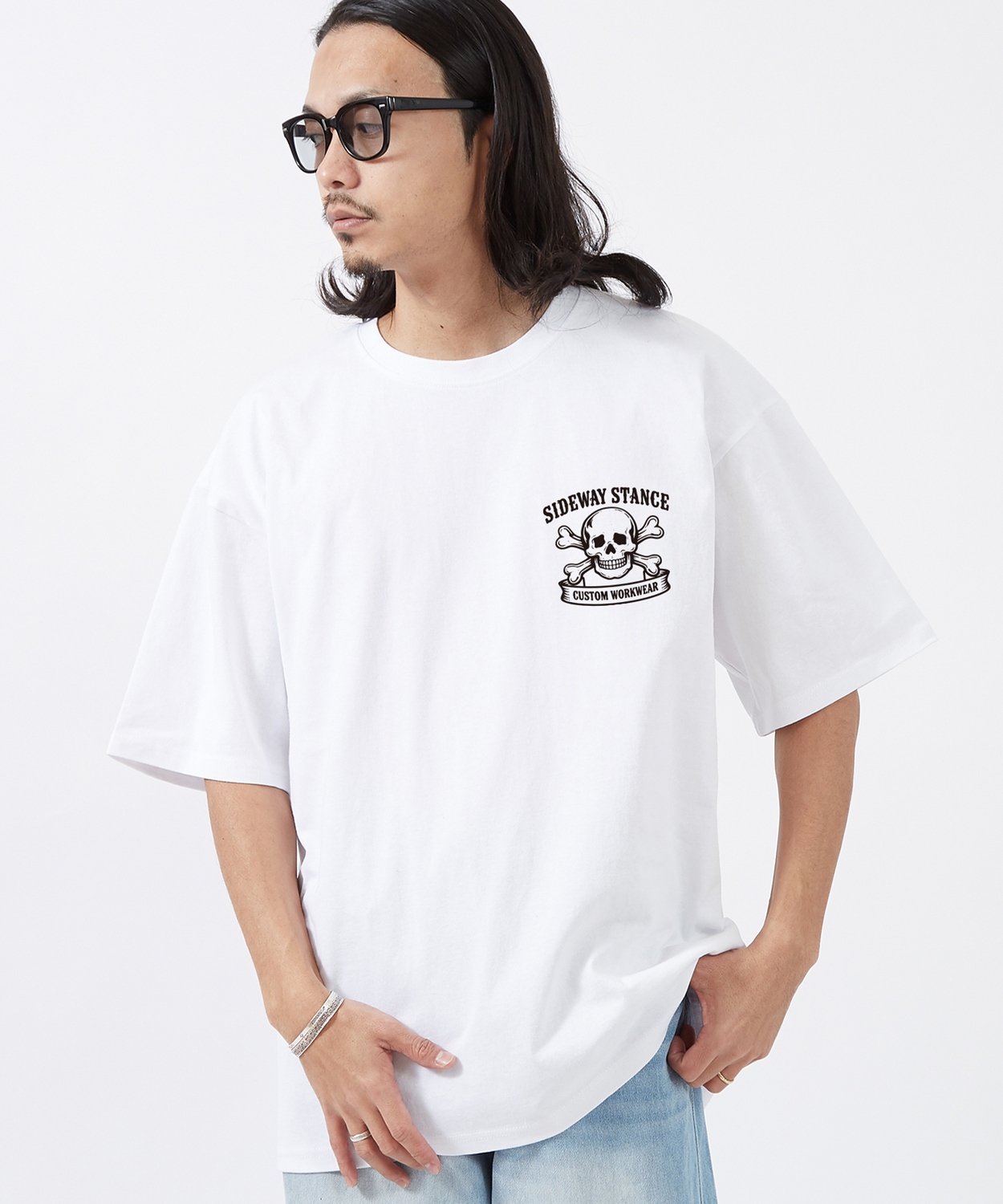 半袖Tシャツ メンズ SIDEWAY STANCE サイドウェイスタンス  ワンポイント ドクロ オリジナルプリント カジュアル アメカジ ストリート ワーク ブラック ホワイト | improves | 01