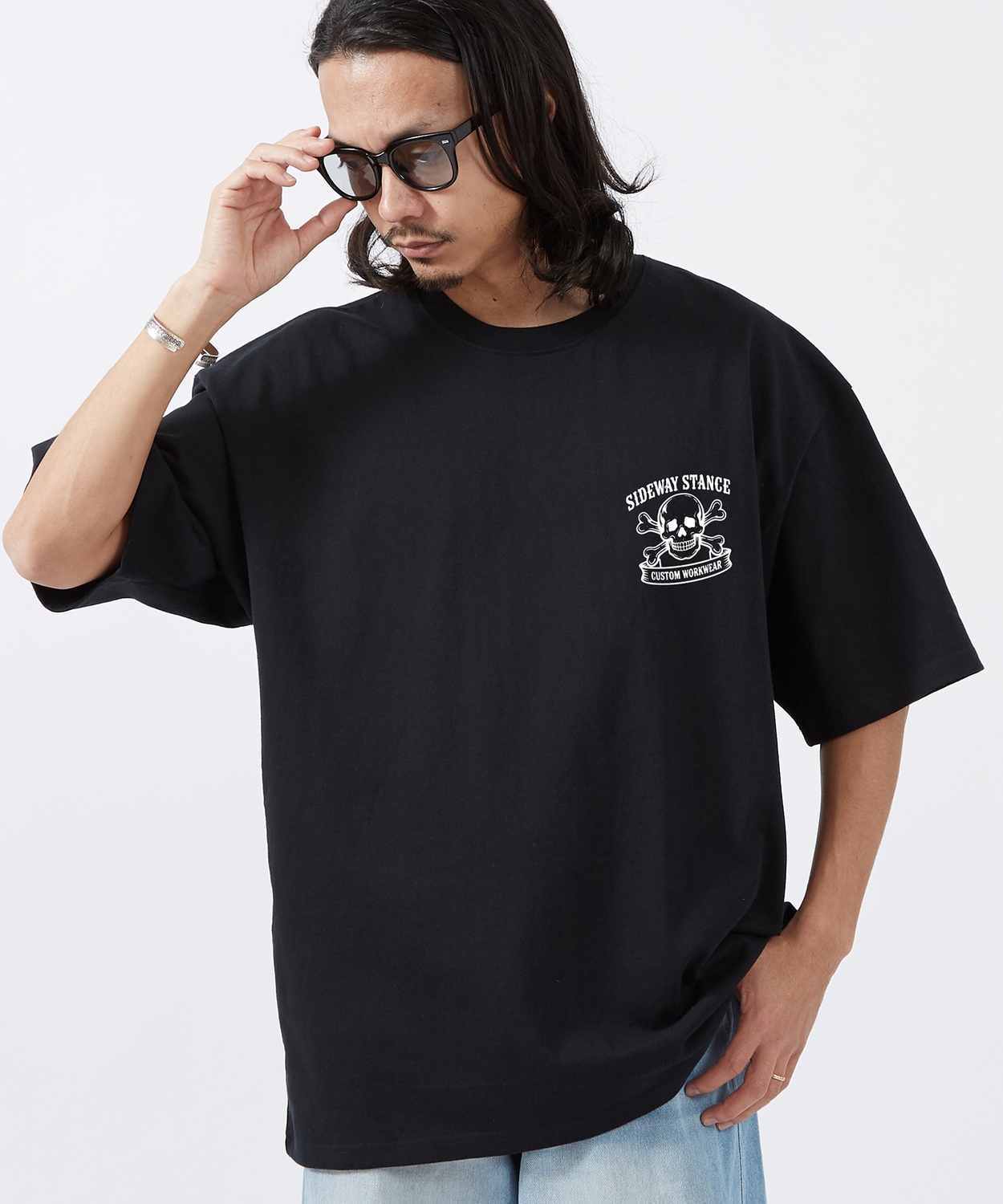半袖Tシャツ メンズ SIDEWAY STANCE サイドウェイスタンス  ワンポイント ドクロ オリジナルプリント カジュアル アメカジ ストリート ワーク ブラック ホワイト | improves | 02