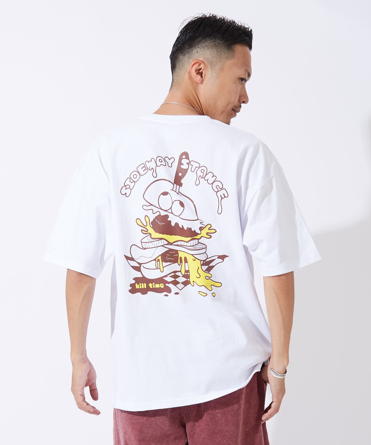 半袖Tシャツ メンズ レディース キルタイム ハンバーガー   ナイフ プリント 綿100 ビッグシルエット SIDEWAY STANCE オーバーサイズ ストリート 古着MIX | improves | 01