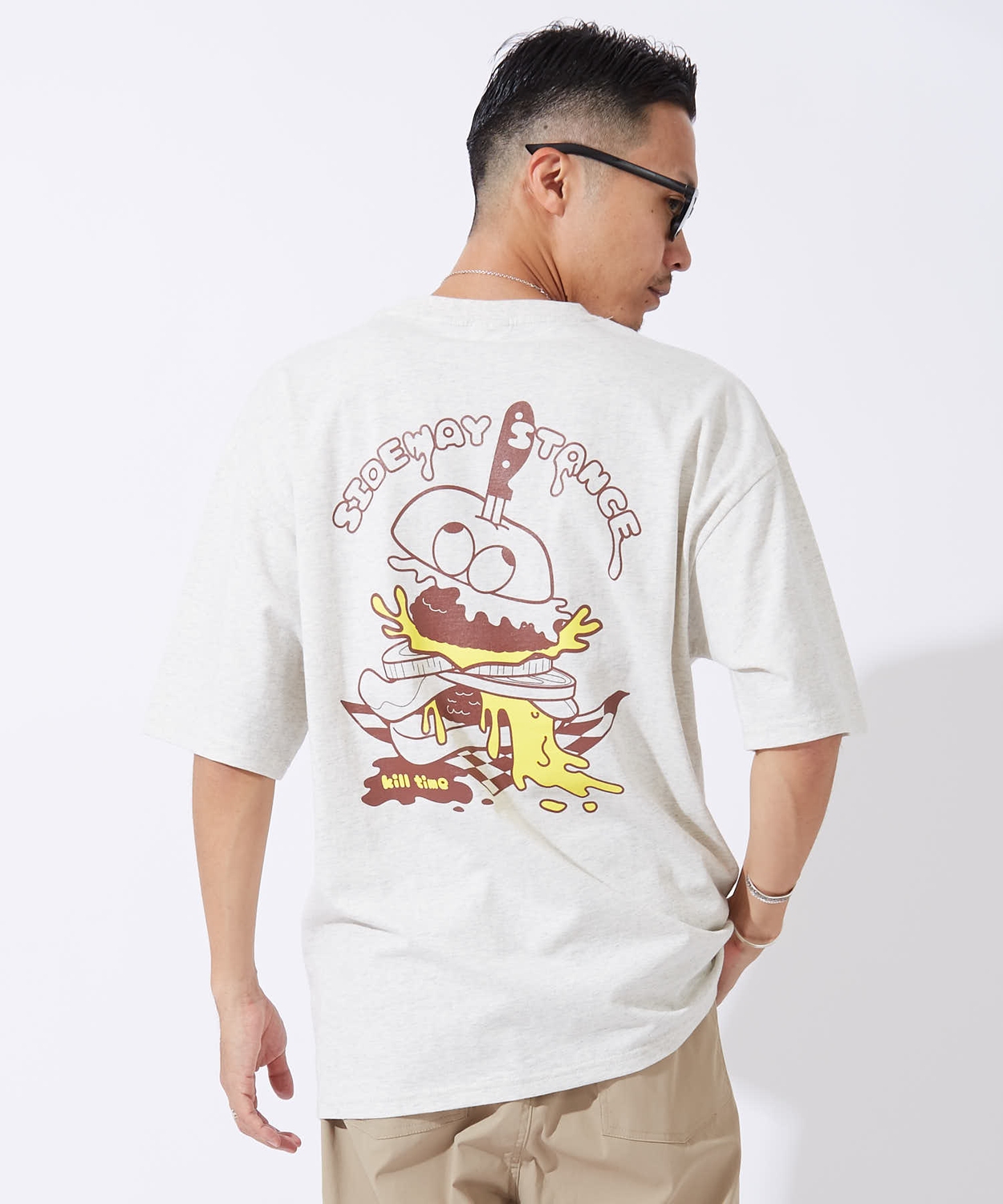 半袖Tシャツ メンズ レディース キルタイム ハンバーガー   ナイフ プリント 綿100 ビッグシルエット SIDEWAY STANCE オーバーサイズ ストリート 古着MIX | improves | 03