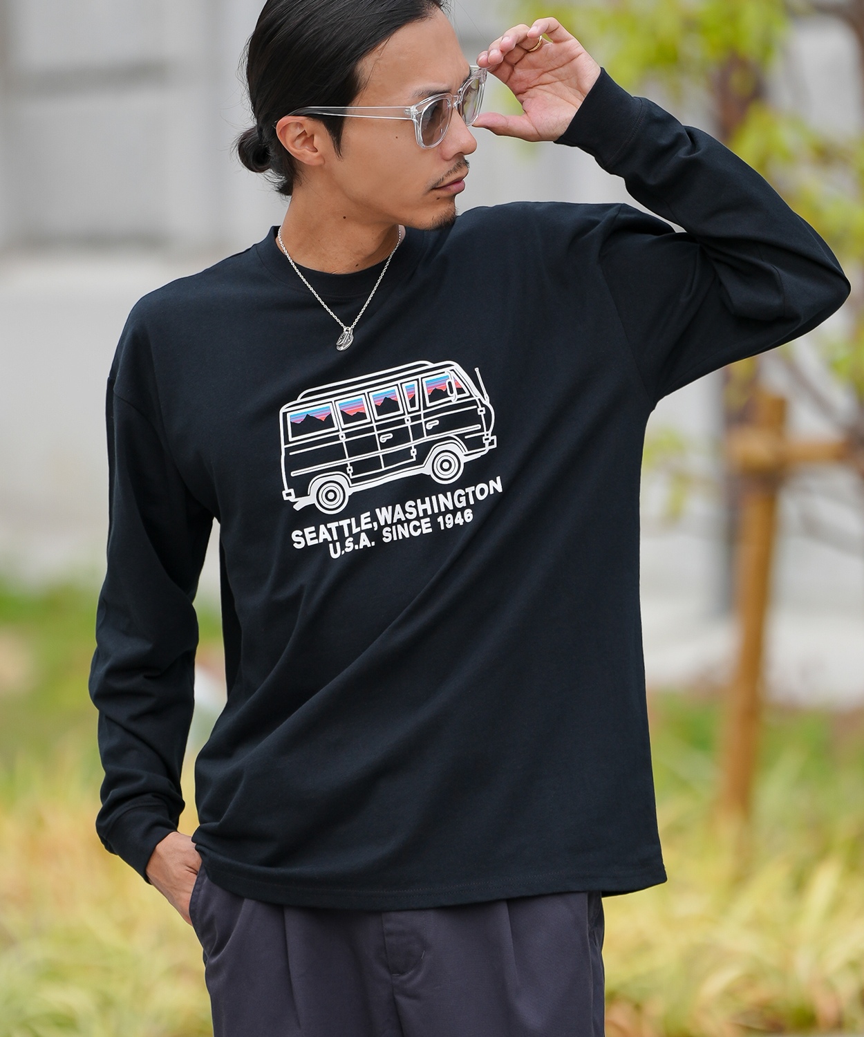 長袖Tシャツ メンズ GERRY ジェリー 別注プリント カットソー バン プリント ロンT アウトドア ストリート アメカジ 古着MIX ホワイト ブラック オートミール | GERRY | 02