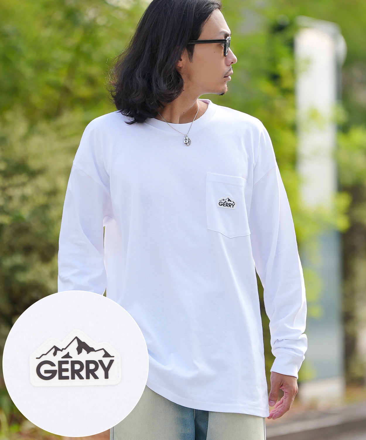 長袖Tシャツ メンズ GERRY ジェリー 別注 シリコンワッペン ワンポイント ポケT ロンT アウトドア ストリート アメカジ 古着MIX ホワイト ブラック | GERRY | 02