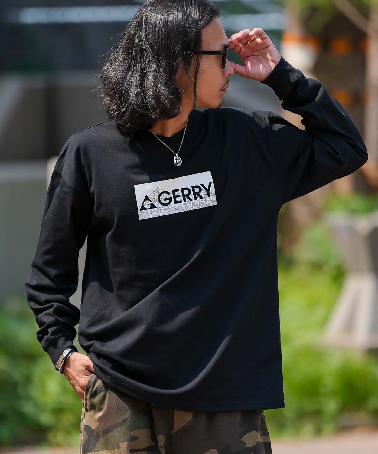 長袖Tシャツ メンズ GERRY ジェリー 別注プリント カットソー ボックスロゴ プリント ロンT アウトドア ストリート アメカジ 古着MIX ホワイト ブラック | GERRY | 02