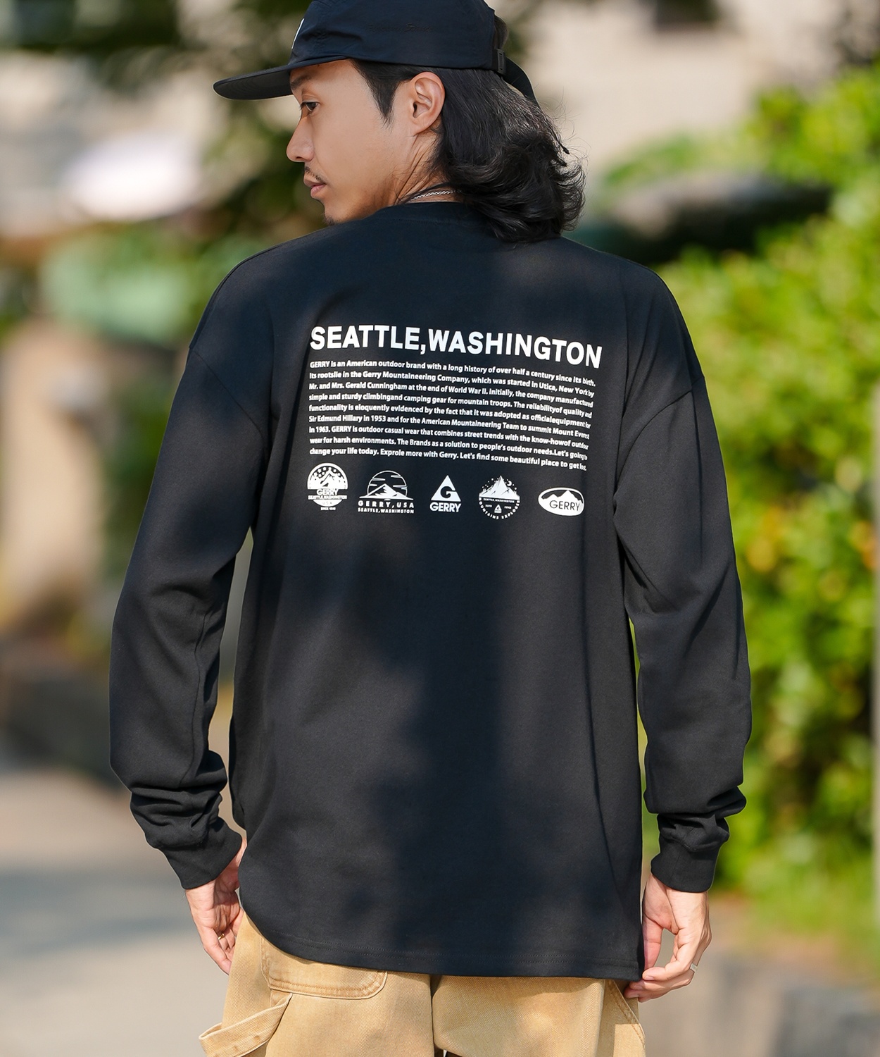 長袖Tシャツ メンズ GERRY ジェリー 別注プリント カットソー アイコニック ロゴ プリント ロンT アウトドア ストリート アメカジ 古着MIX ホワイト ブラック | GERRY | 02