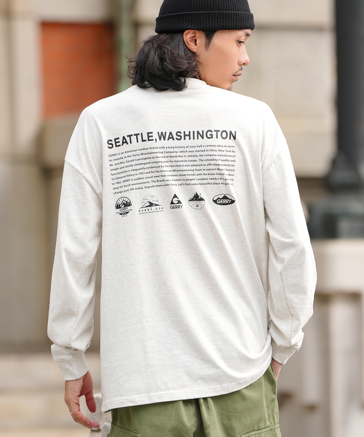 長袖Tシャツ メンズ GERRY ジェリー 別注プリント カットソー アイコニック ロゴ プリント ロンT アウトドア ストリート アメカジ 古着MIX ホワイト ブラック | GERRY | 05