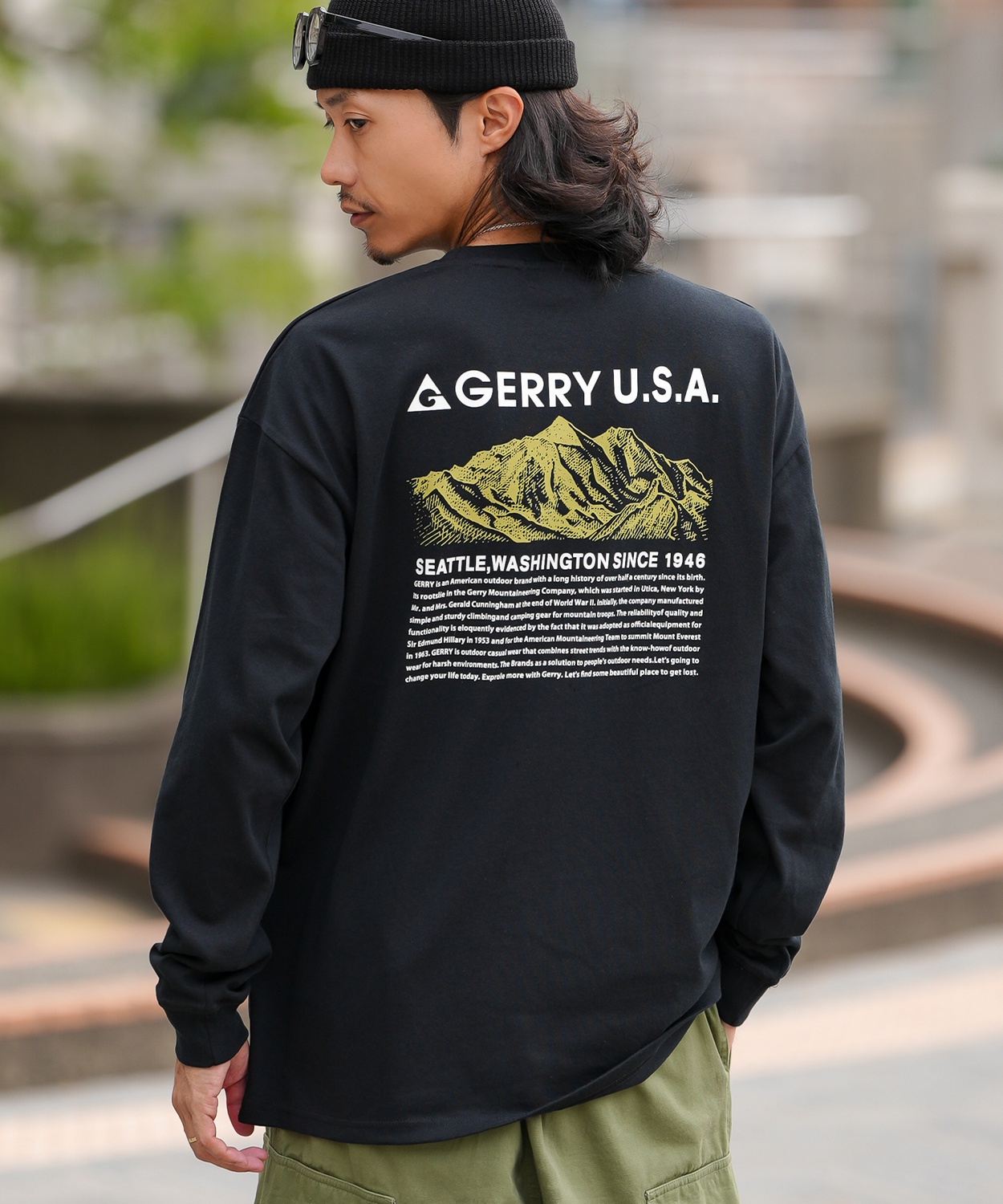 長袖Tシャツ メンズ GERRY ジェリー 別注プリント カットソー マウントロゴ プリント ロンT アウトドア ストリート アメカジ 古着MIX ホワイト ブラック | GERRY | 02