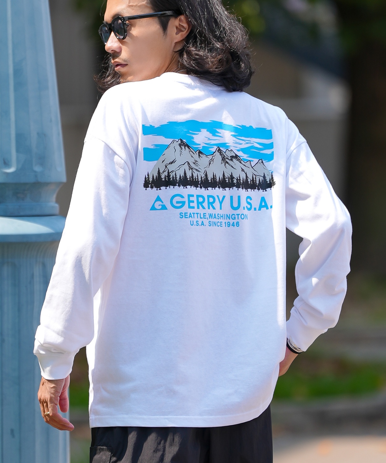 長袖Tシャツ メンズ GERRY ジェリー 別注プリント カットソー マウントロゴ プリント ロンT アウトドア ストリート アメカジ 古着MIX ホワイト ブラック | GERRY | 01