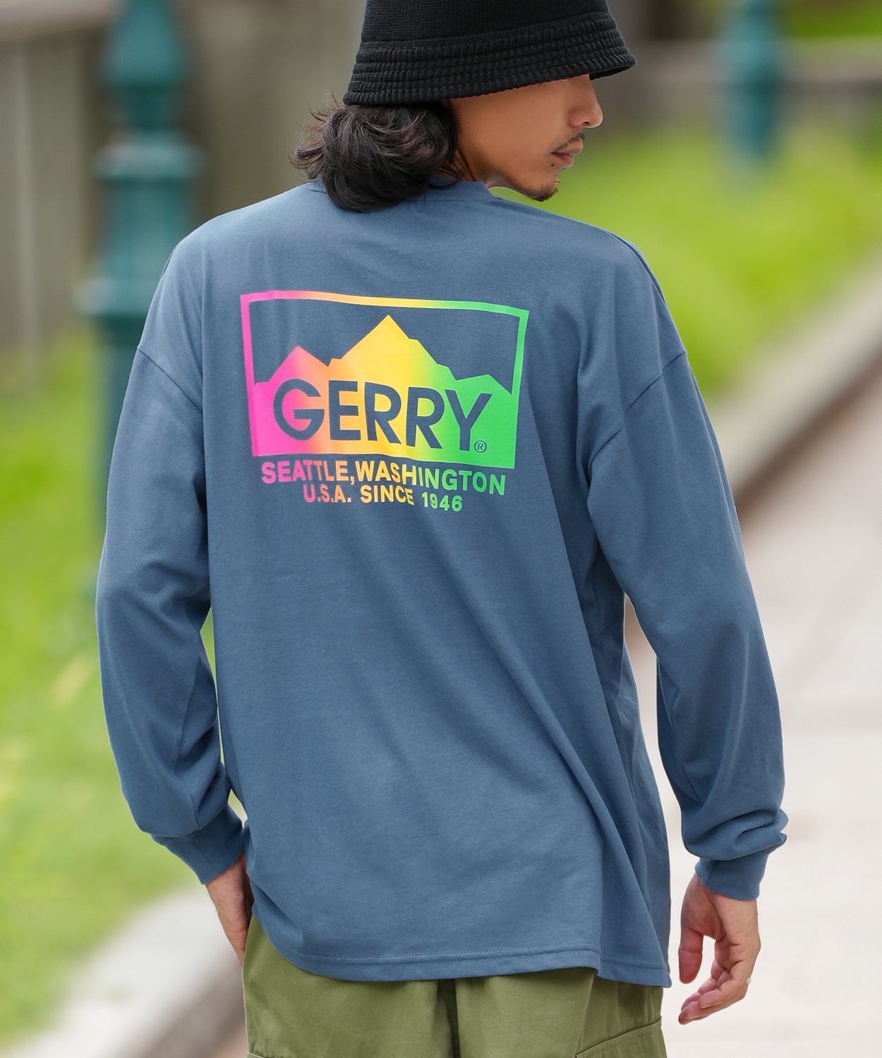 長袖Tシャツ メンズ GERRY ジェリー 別注プリント カットソー グラデーションロゴ プリント ロンT アウトドア ストリート アメカジ 古着MIX ホワイト ブラック | GERRY | 04
