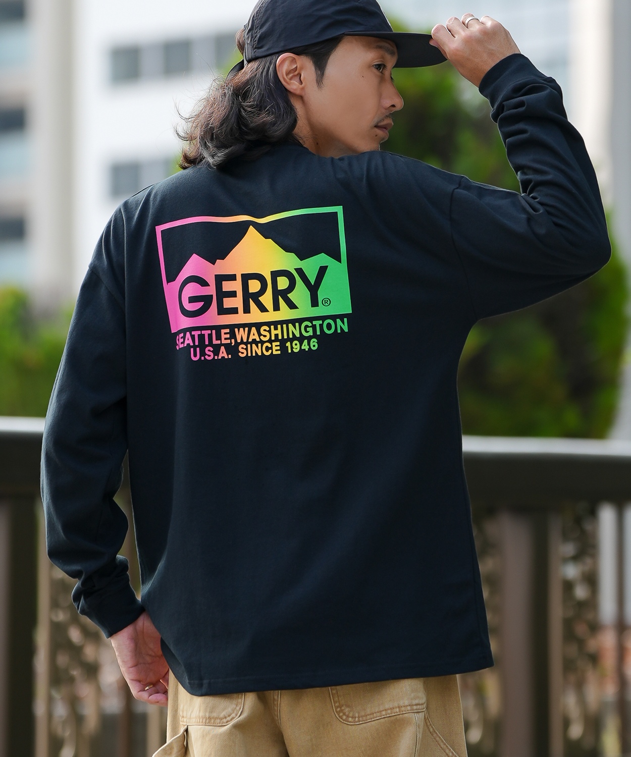 長袖Tシャツ メンズ GERRY ジェリー 別注プリント カットソー グラデーションロゴ プリント ロンT アウトドア ストリート アメカジ 古着MIX ホワイト ブラック | GERRY | 02