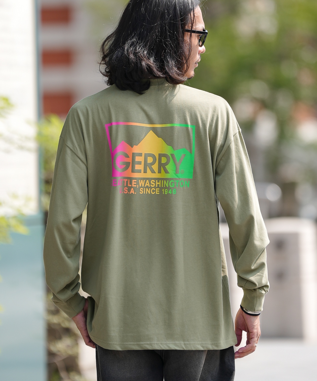長袖Tシャツ メンズ GERRY ジェリー 別注プリント カットソー グラデーションロゴ プリント ロンT アウトドア ストリート アメカジ 古着MIX ホワイト ブラック | GERRY | 03